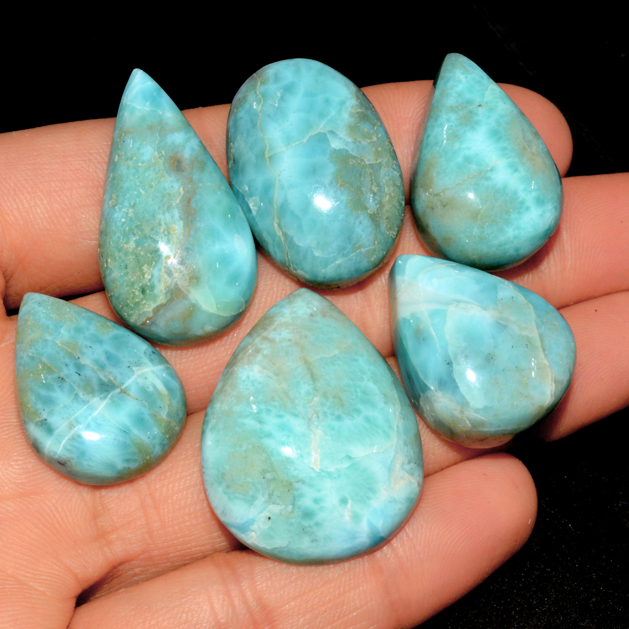 6 Pcs 287 Cts Natural Blue Larimar Loose Cabochon Healing Gemstone Lot Wholesale Craft Supplies For Jewelry Making 32x24 24x19mm 15676
