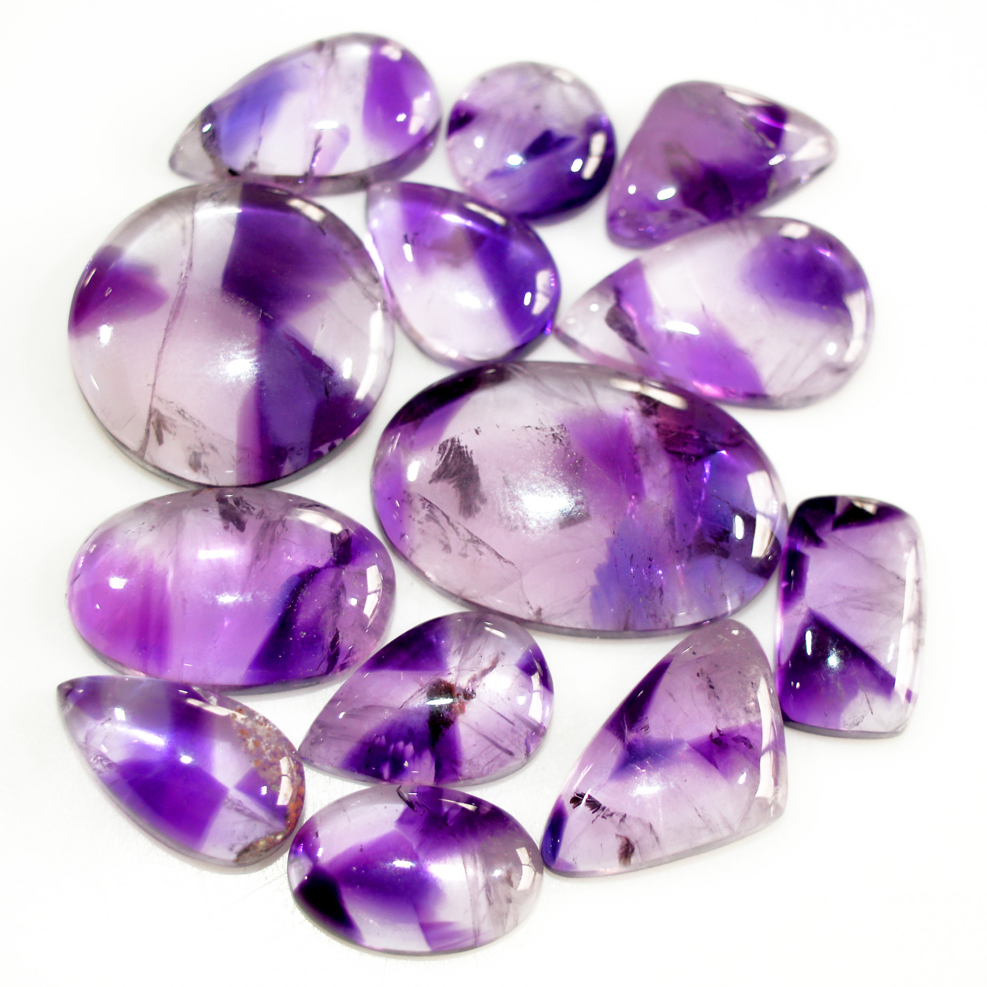 13 Pcs 137 Cts Natural Amethyst Cabochon Loose Gemstone Lot Mixed Shapes and Sizes Healing Crystal For Jewelry Making 25x15 10x10mm 15677