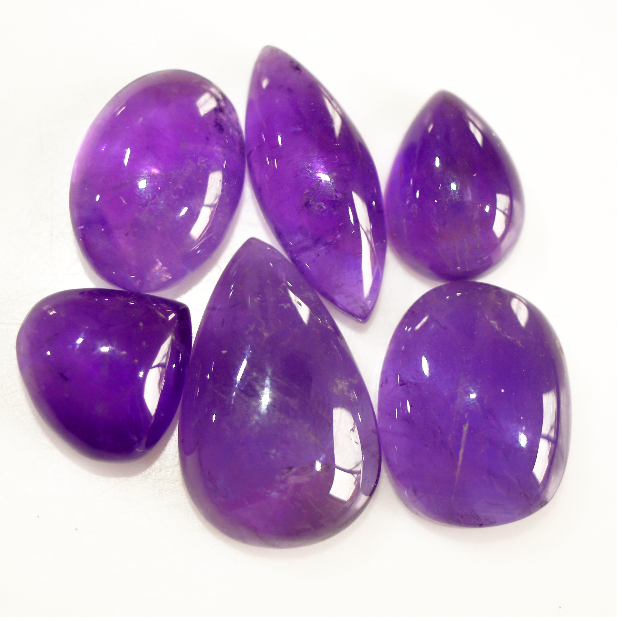 6 Pcs 58 Cts Natural Amethyst Cabochon Loose Gemstone Lot Mixed Shapes and Sizes Healing Crystal For Jewelry Making 20x12 10x10mm 15678