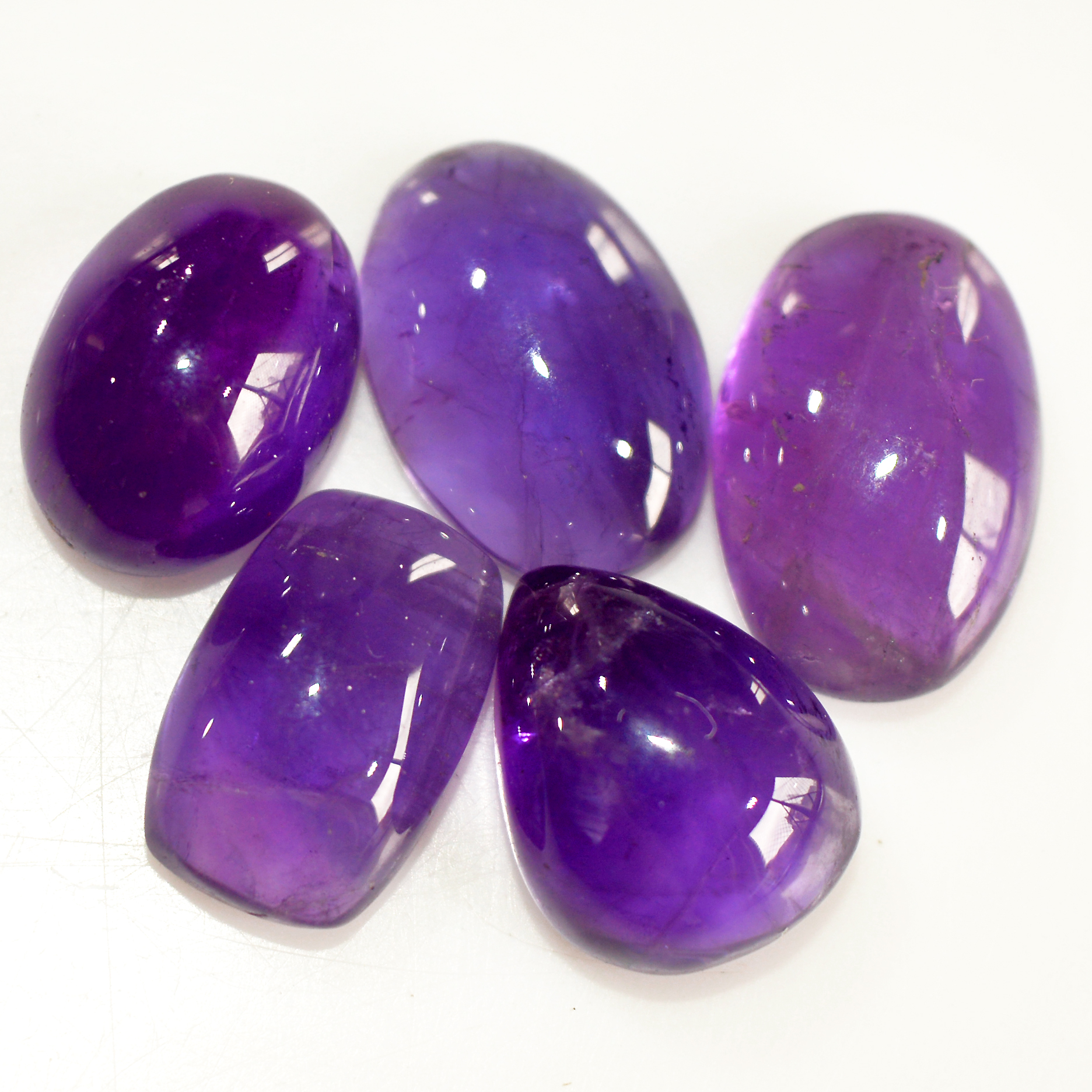 5 Pcs 46 Cts Natural Amethyst Cabochon Loose Gemstone Lot Mixed Shapes and Sizes Healing Crystal For Jewelry Making 16x10 14x10mm 15679