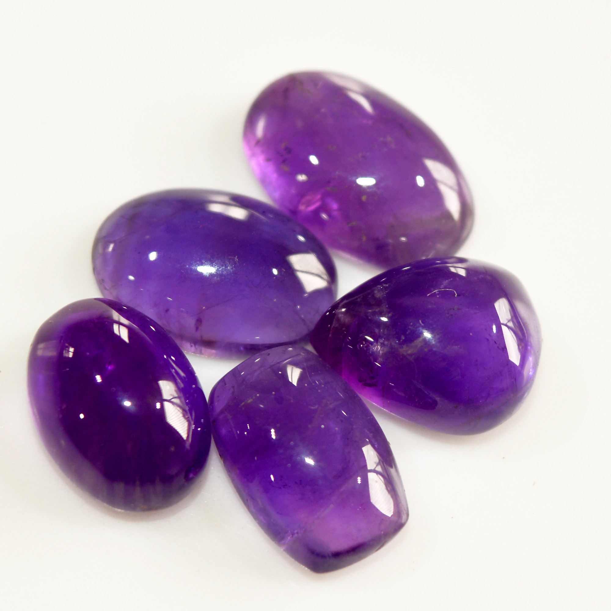 5 Pcs 46 Cts Natural Amethyst Cabochon Loose Gemstone Lot Mixed Shapes and Sizes Healing Crystal For Jewelry Making 16x10 14x10mm 15679