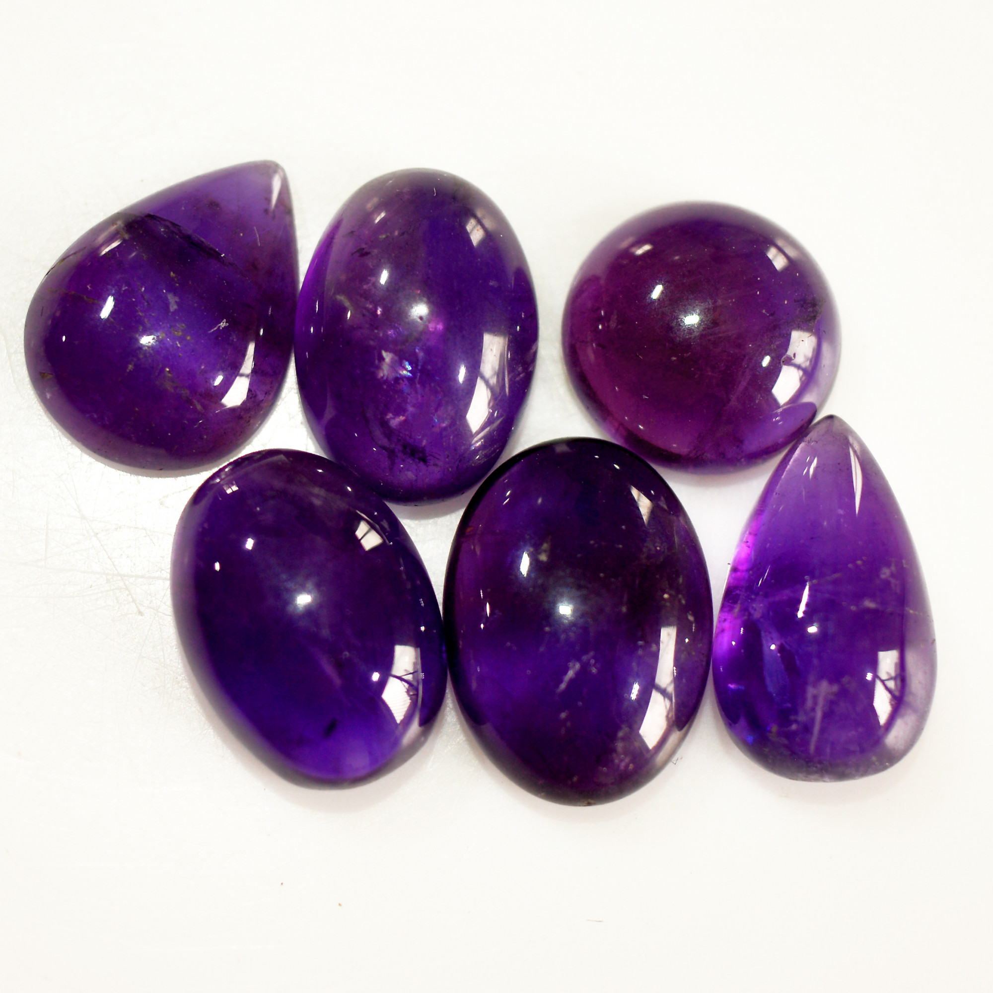 6 Pcs 47 Cts Natural Amethyst Cabochon Loose Gemstone Lot Mixed Shapes and Sizes Healing Crystal For Jewelry Making 15x10 10x10mm 15680