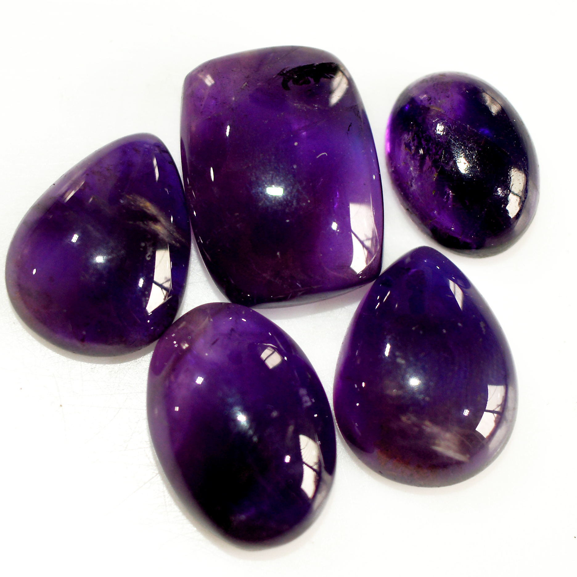 5 Pcs 40 Cts Natural Amethyst Cabochon Loose Gemstone Lot Mixed Shapes and Sizes Healing Crystal For Jewelry Making 15x10 10x8mm 15682