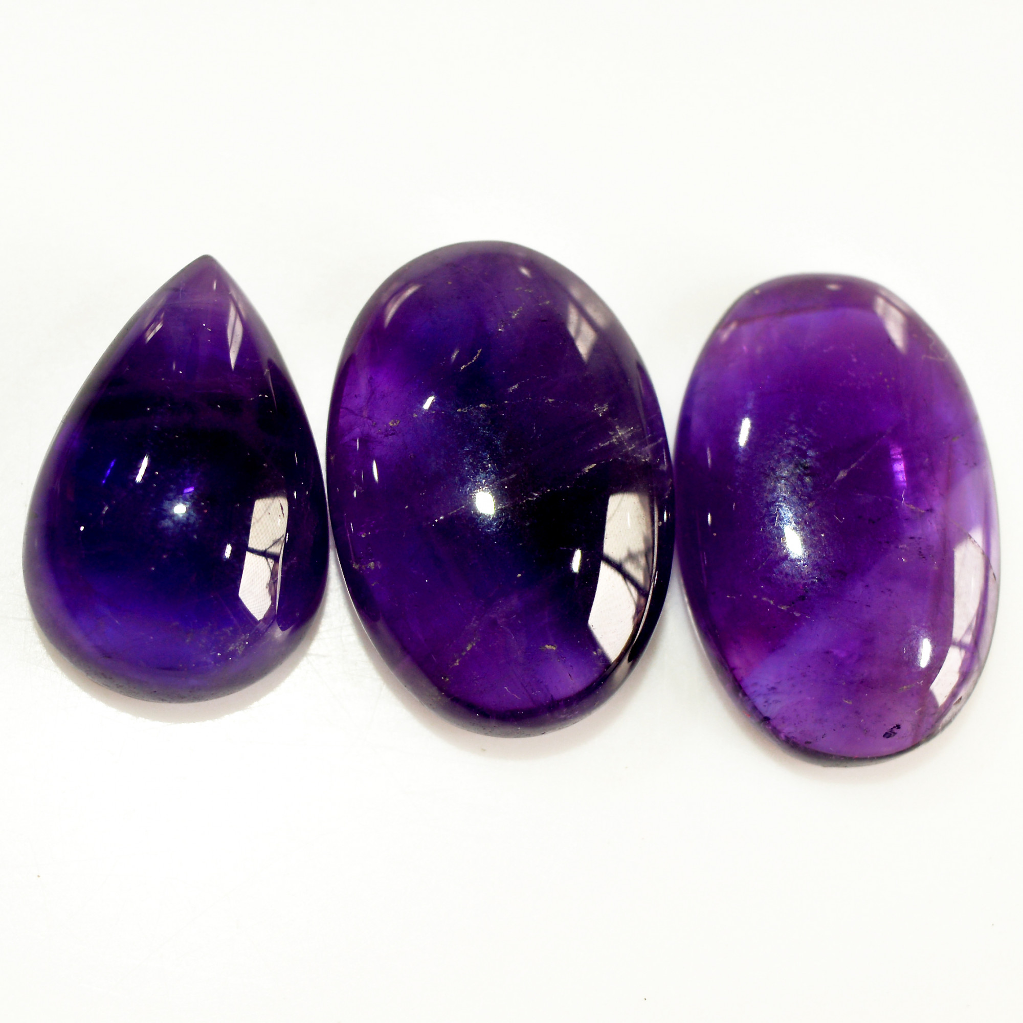 3 Pcs 98 Cts Natural Amethyst Cabochon Loose Gemstone Lot Mixed Shapes and Sizes Healing Crystal For Jewelry Making 26x16 23x15mm 15684