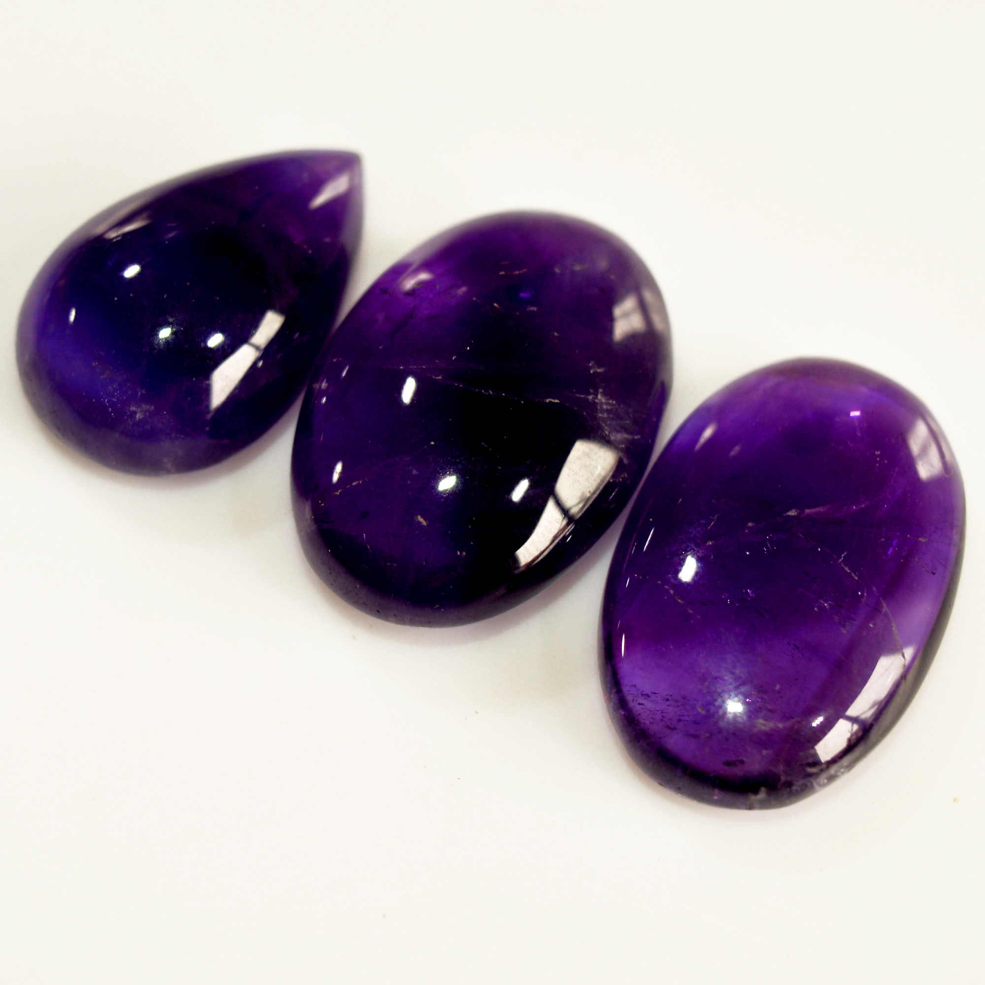 3 Pcs 98 Cts Natural Amethyst Cabochon Loose Gemstone Lot Mixed Shapes and Sizes Healing Crystal For Jewelry Making 26x16 23x15mm 15684