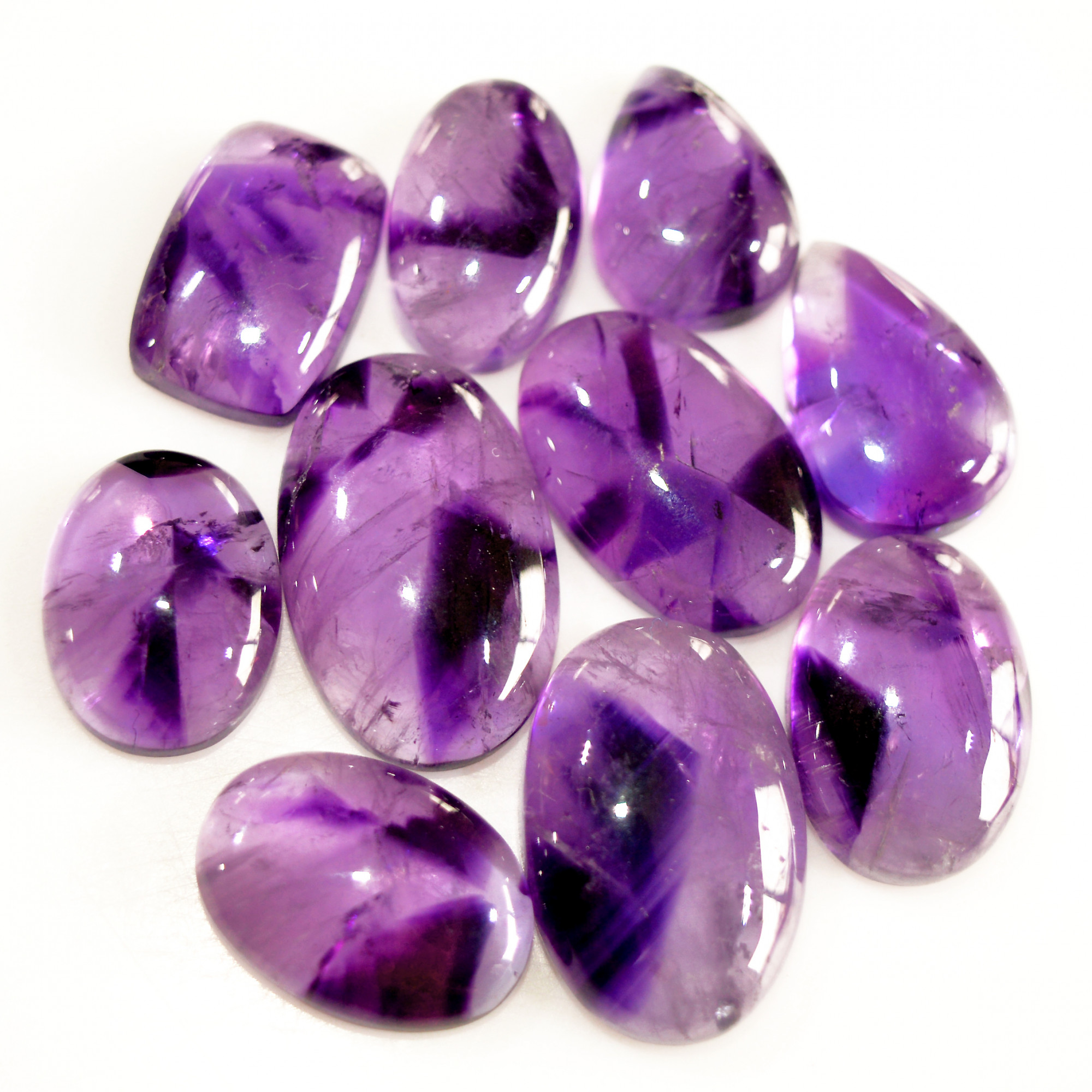 10 Pcs 112 Cts Natural Amethyst Cabochon Loose Gemstone Lot Mixed Shapes and Sizes Healing Crystal For Jewelry Making 20x12 15x9mm 15687