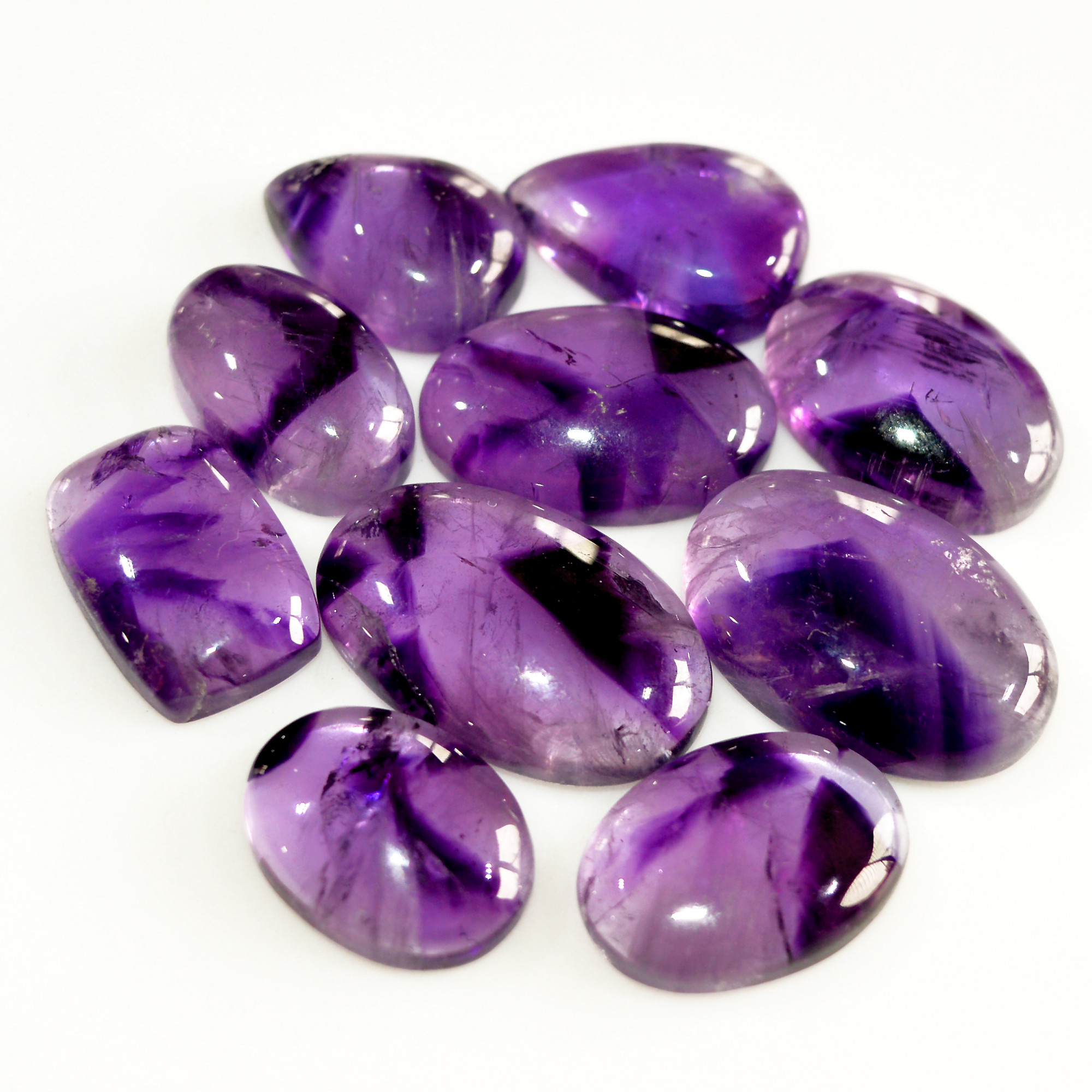10 Pcs 112 Cts Natural Amethyst Cabochon Loose Gemstone Lot Mixed Shapes and Sizes Healing Crystal For Jewelry Making 20x12 15x9mm 15687