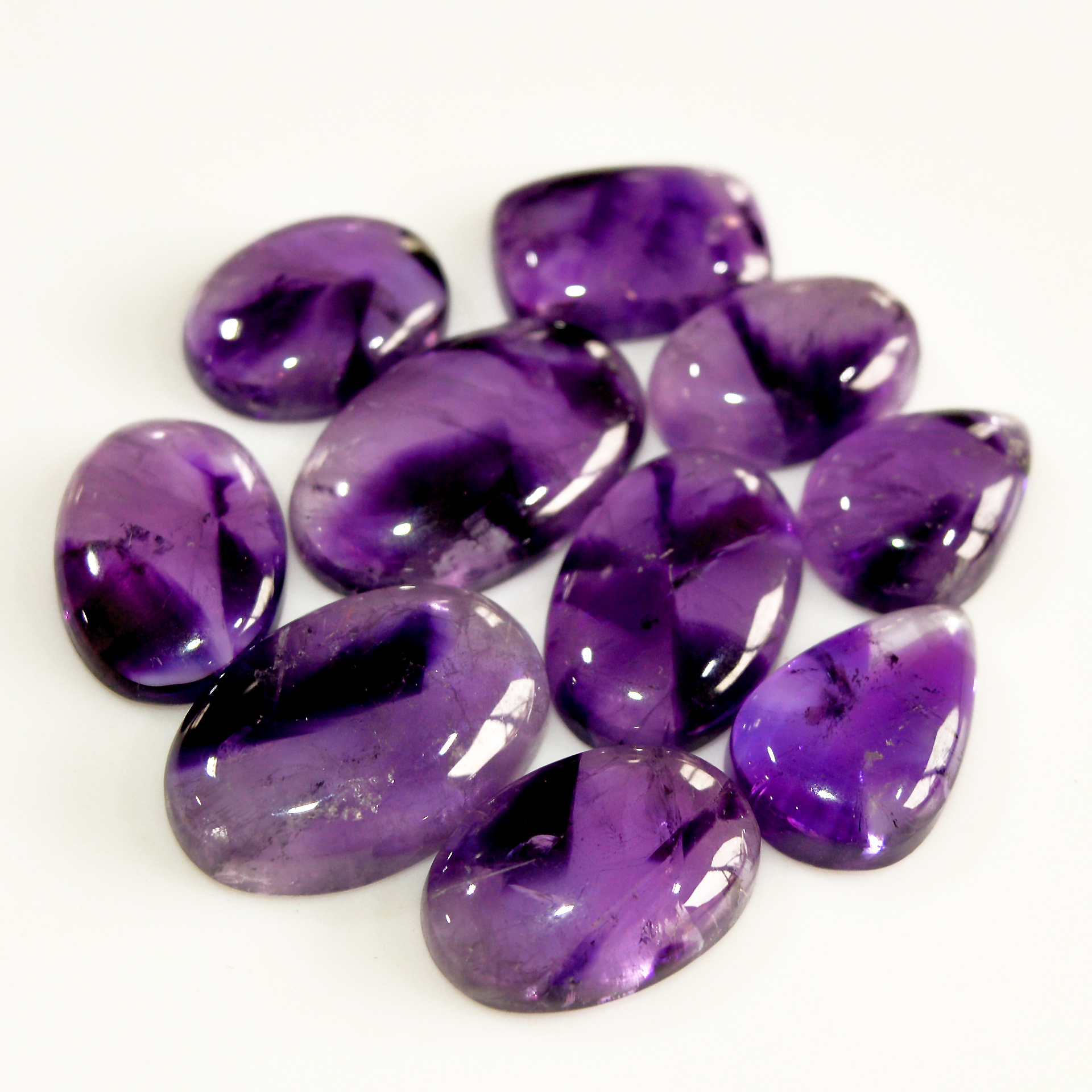 10 Pcs 112 Cts Natural Amethyst Cabochon Loose Gemstone Lot Mixed Shapes and Sizes Healing Crystal For Jewelry Making 20x12 15x9mm 15687