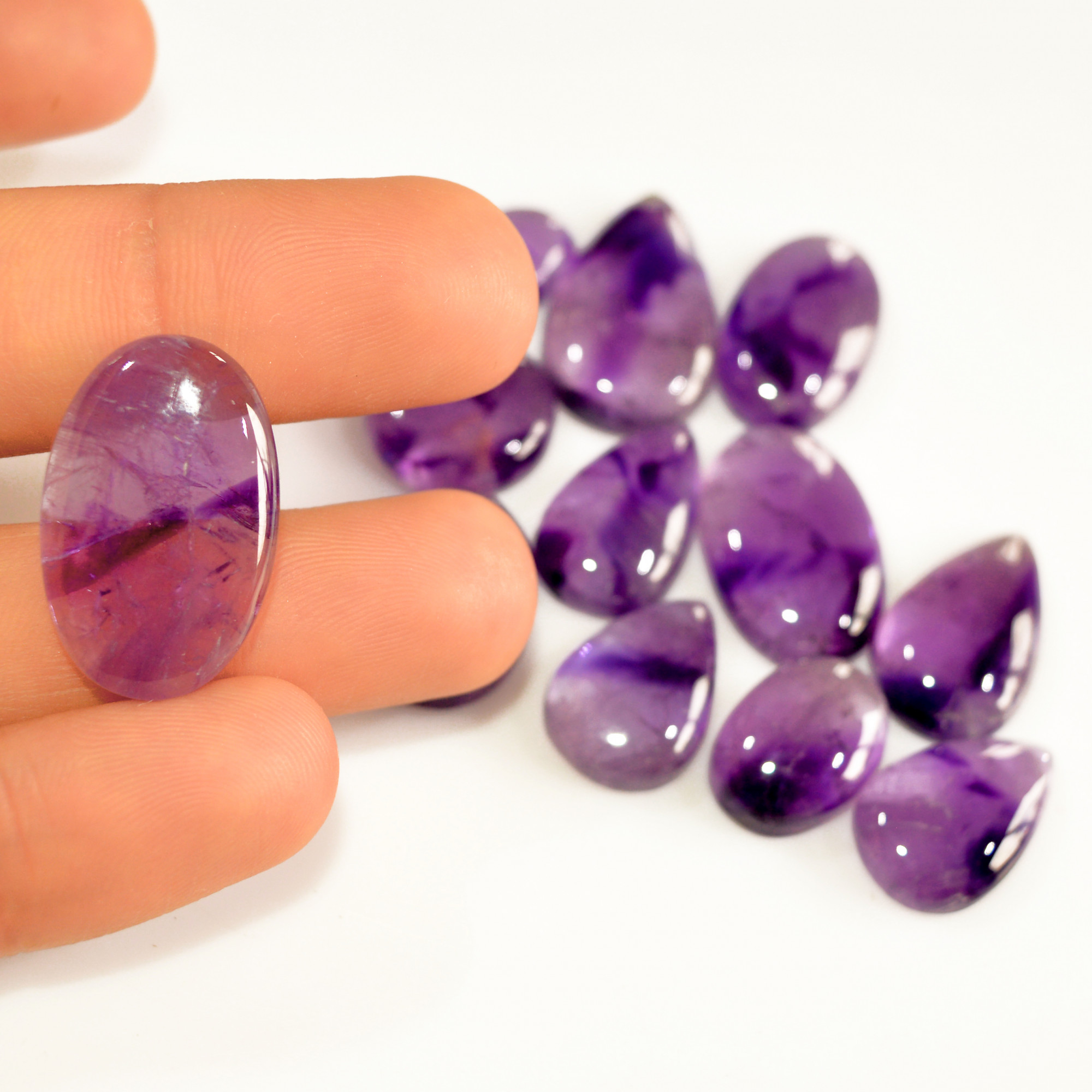 12 Pcs 164 Cts Natural Amethyst Cabochon Loose Gemstone Lot Mixed Shapes and Sizes Healing Crystal For Jewelry Making 25x14 14x9mm 15689