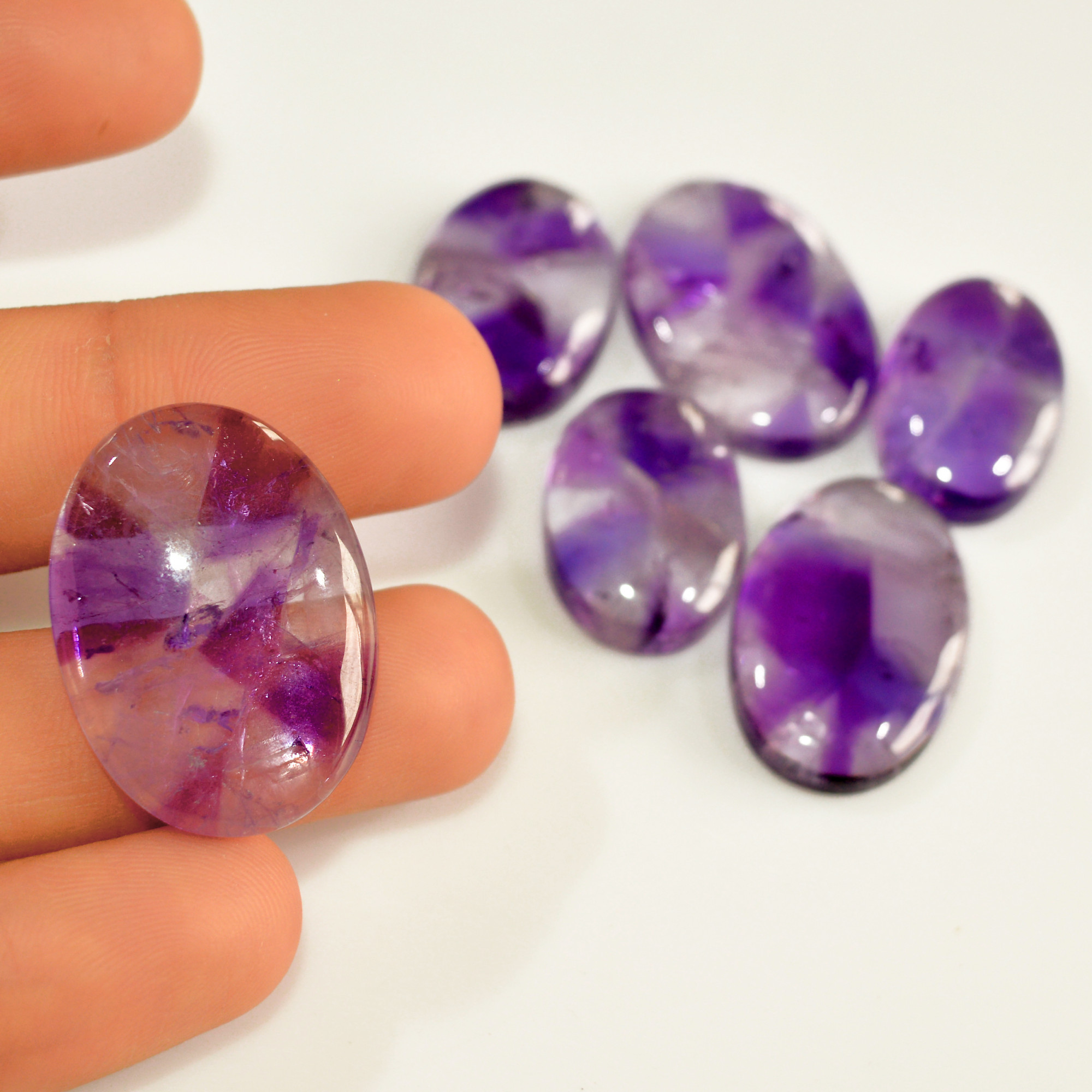 6 Pcs 167 Cts Natural Amethyst Cabochon Loose Gemstone Lot Mixed Shapes and Sizes Healing Crystal For Jewelry Making 29x20 22x14mm 15692
