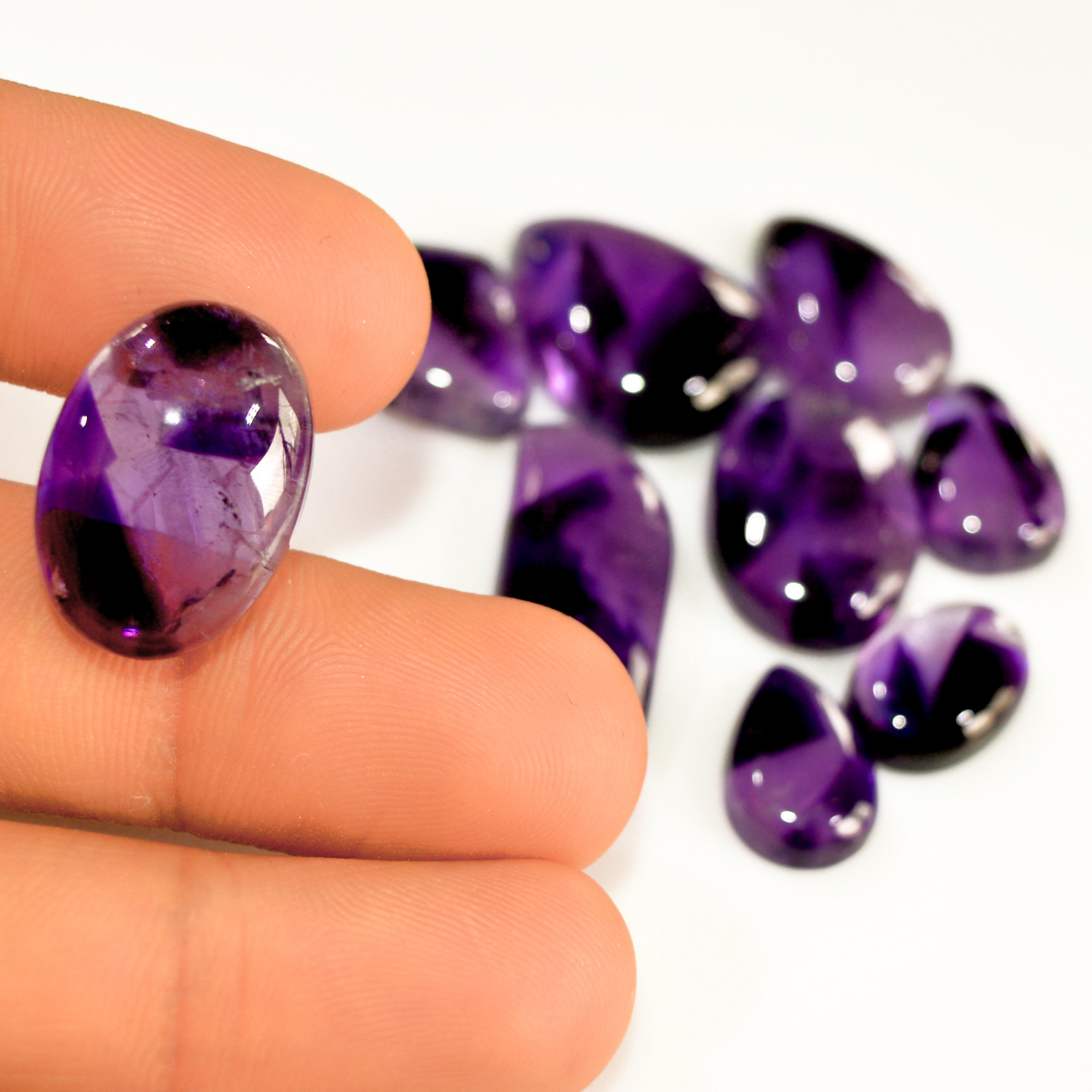 9 Pcs 126 Cts Natural Amethyst Cabochon Loose Gemstone Lot Mixed Shapes and Sizes Healing Crystal For Jewelry Making 23x10 14x9mm R-15693