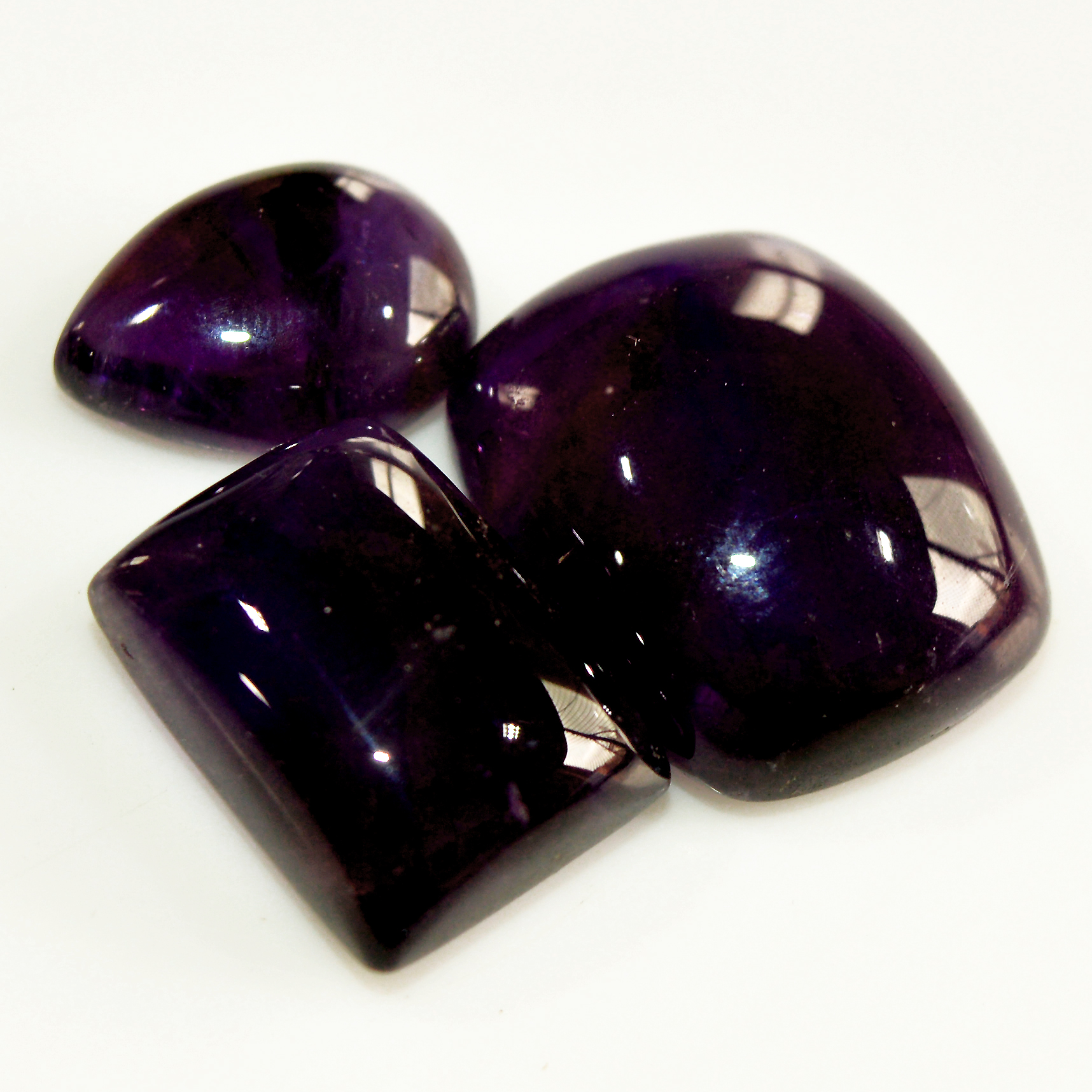 3 Pcs 63 Cts Natural Amethyst Cabochon Loose Gemstone Lot Mixed Shapes and Sizes Healing Crystal For Jewelry Making 20x16 14x10mm 15694