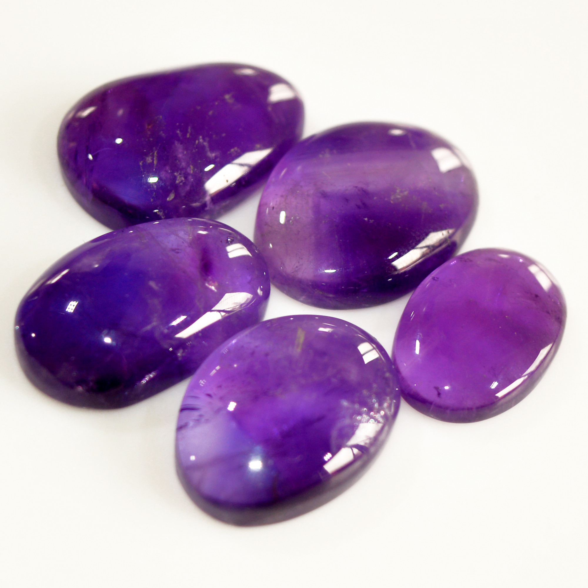 5 Pcs 86 Cts Natural Amethyst Cabochon Loose Gemstone Lot Mixed Shapes and Sizes Healing Crystal For Jewelry Making 21x14 16x11mm 15696