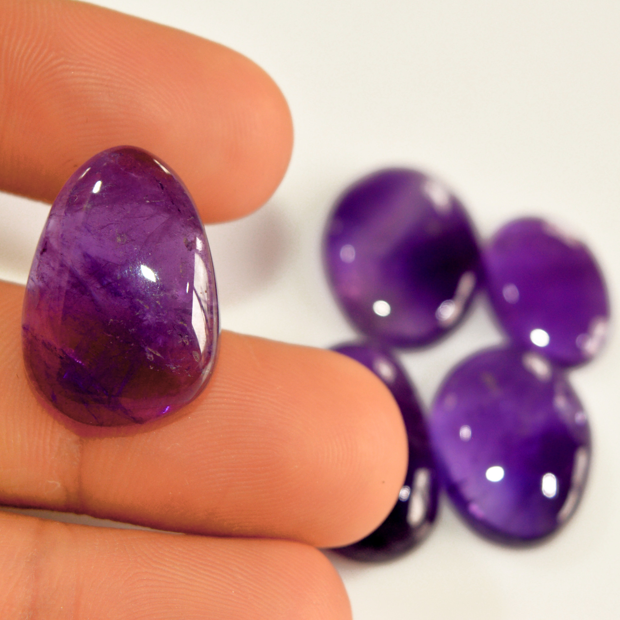 5 Pcs 86 Cts Natural Amethyst Cabochon Loose Gemstone Lot Mixed Shapes and Sizes Healing Crystal For Jewelry Making 21x14 16x11mm 15696