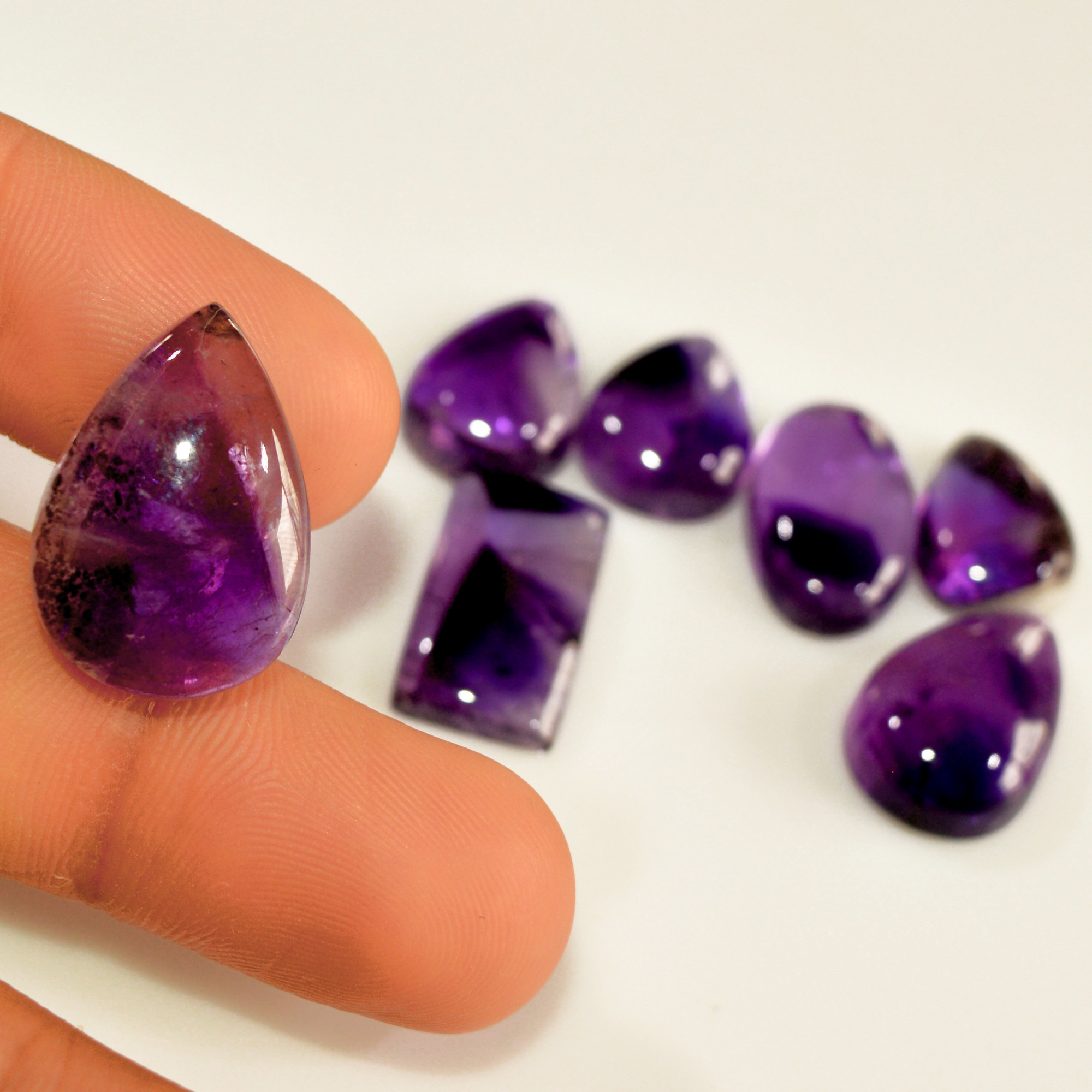 7 Pcs 87 Cts Natural Purple Amethyst Cabochon Loose Mixed Shapes Gemstone Lot For Pendants Handmade Jewelry Supplies 22x14 14x10mm 15699