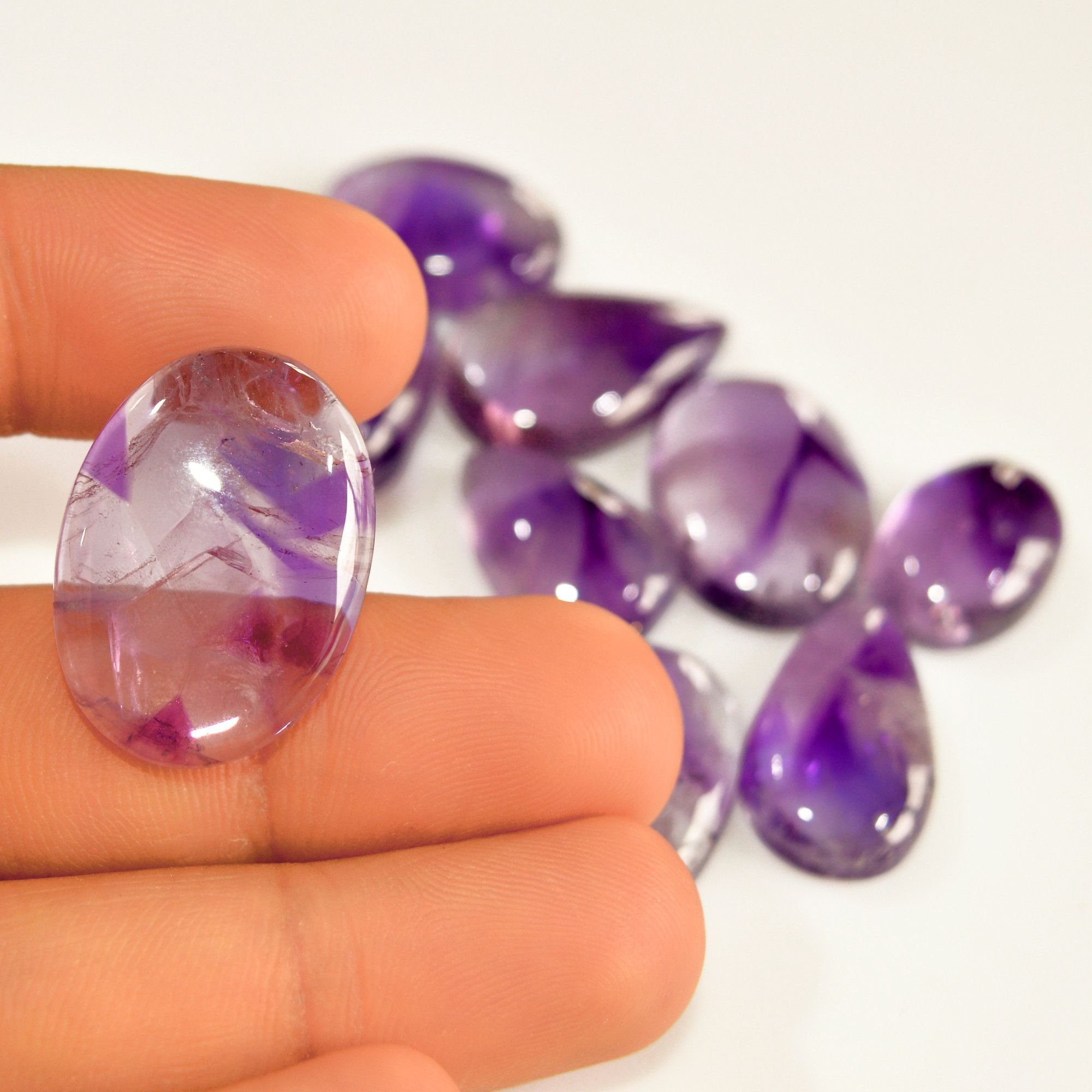 10 Pcs 172 Cts Natural Purple Amethyst Cabochon Loose Mixed Shapes Gemstone Lot For Pendants Handmade Jewelry Supplies 25x17 14x9mm 15701