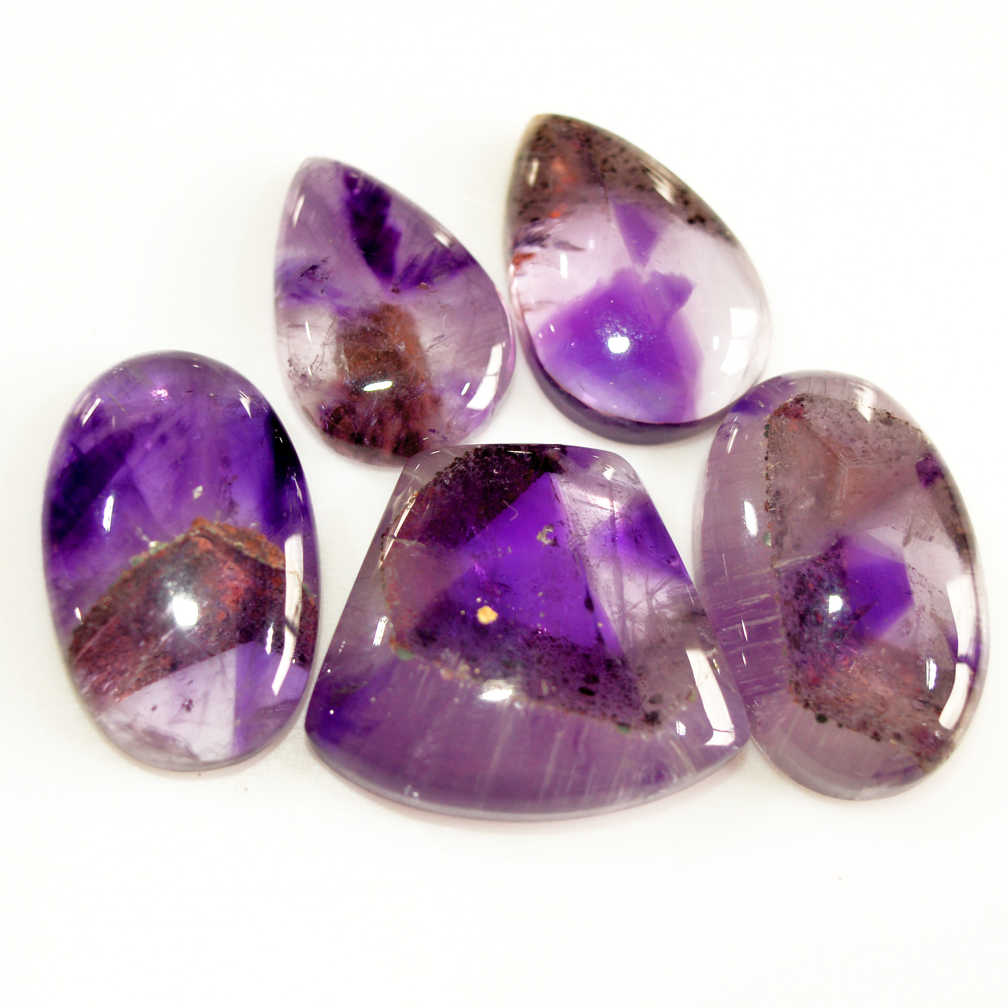 5 Pcs 108 Cts Natural Purple Amethyst Cabochon Loose Mixed Shapes Gemstone Lot For Pendants Handmade Jewelry Supplies 24x14 19x12mm R-15702