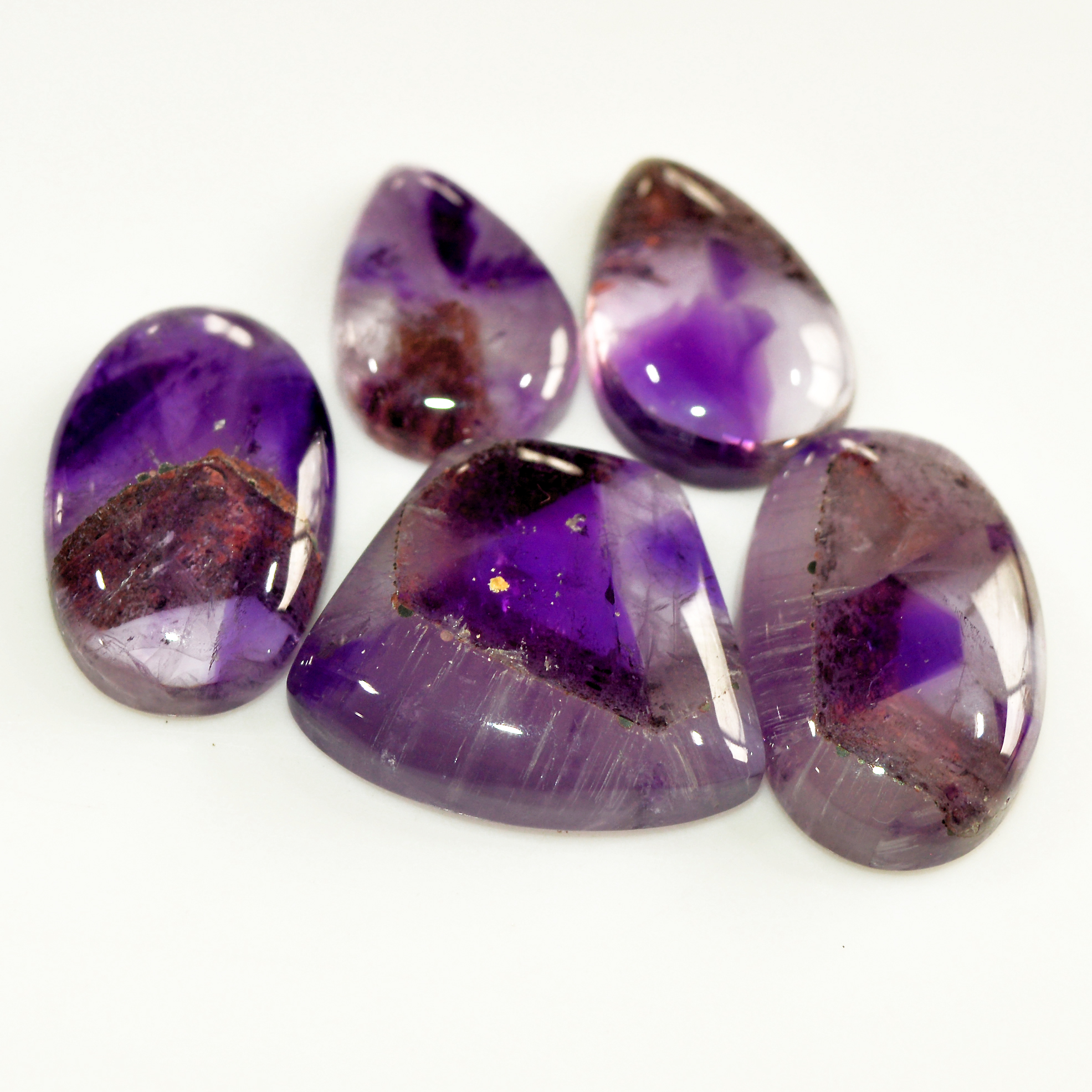 5 Pcs 108 Cts Natural Purple Amethyst Cabochon Loose Mixed Shapes Gemstone Lot For Pendants Handmade Jewelry Supplies 24x14 19x12mm R-15702
