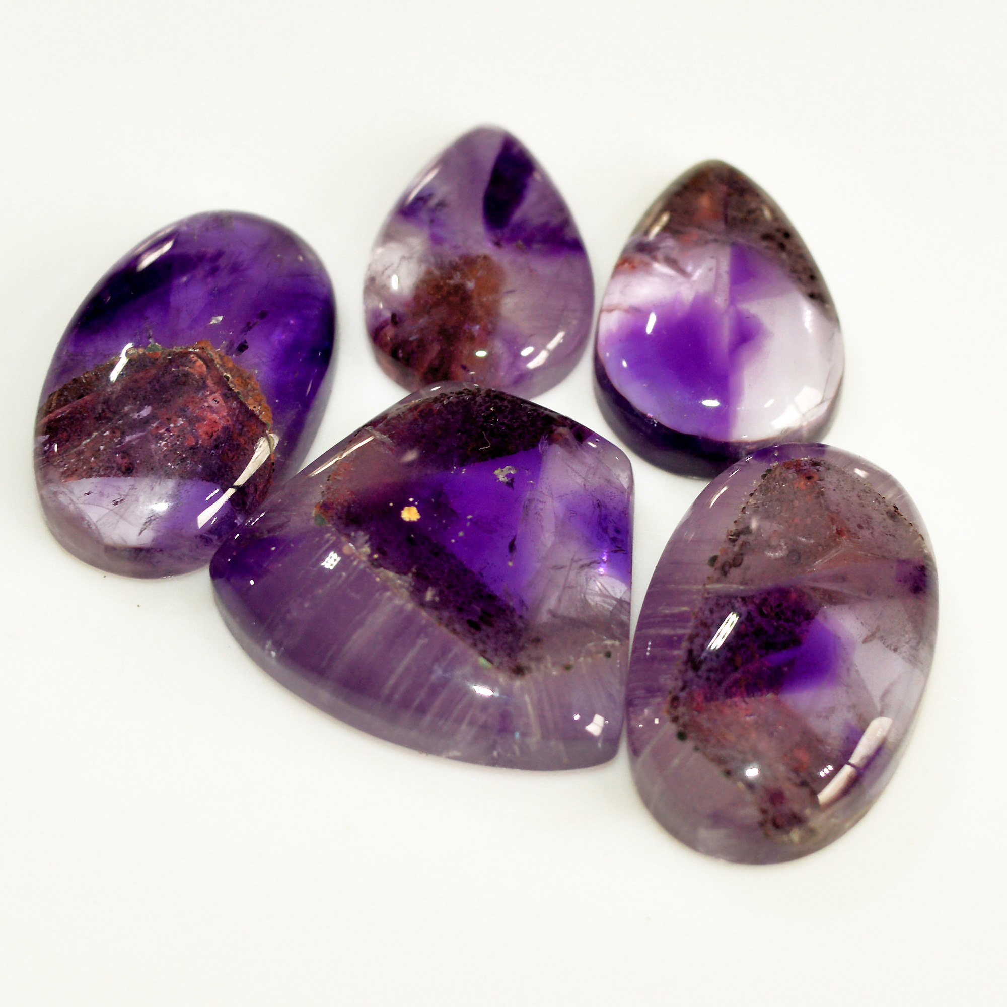5 Pcs 108 Cts Natural Purple Amethyst Cabochon Loose Mixed Shapes Gemstone Lot For Pendants Handmade Jewelry Supplies 24x14 19x12mm 15702
