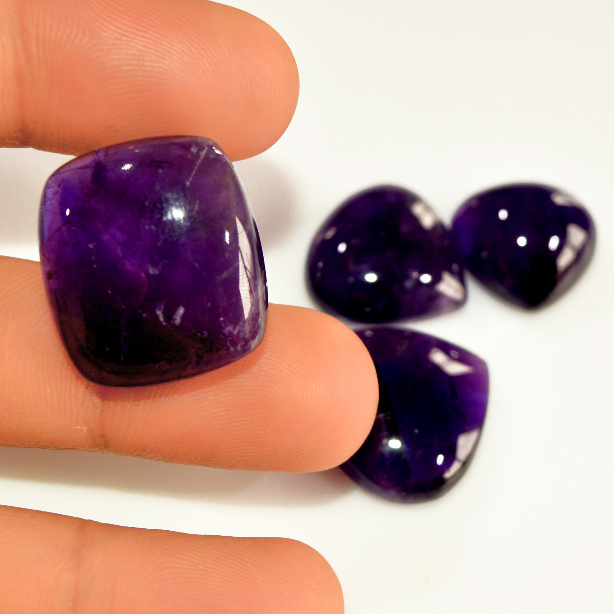 4 Pcs 109 Cts Natural Purple Amethyst Cabochon Loose Mixed Shapes Gemstone Lot For Pendants Handmade Jewelry Supplies 22x20 16x15mm 15706