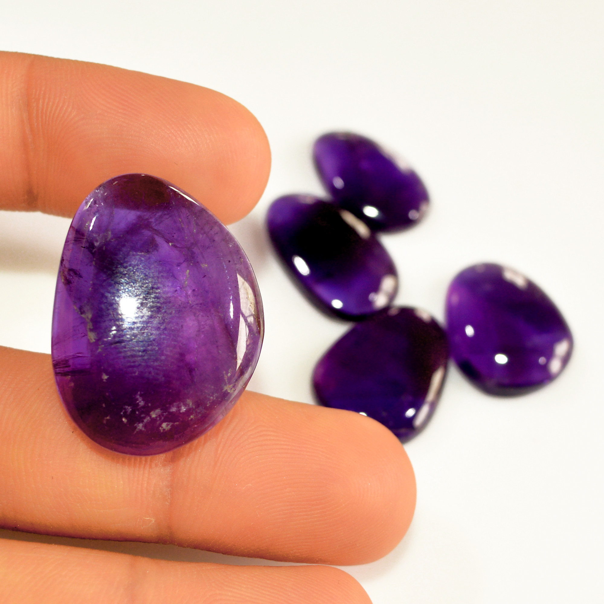 5 Pcs 94 Cts Natural Purple Amethyst Cabochon Loose Mixed Shapes Gemstone Lot For Pendants Handmade Jewelry Supplies 28x20 19x11mm 15708