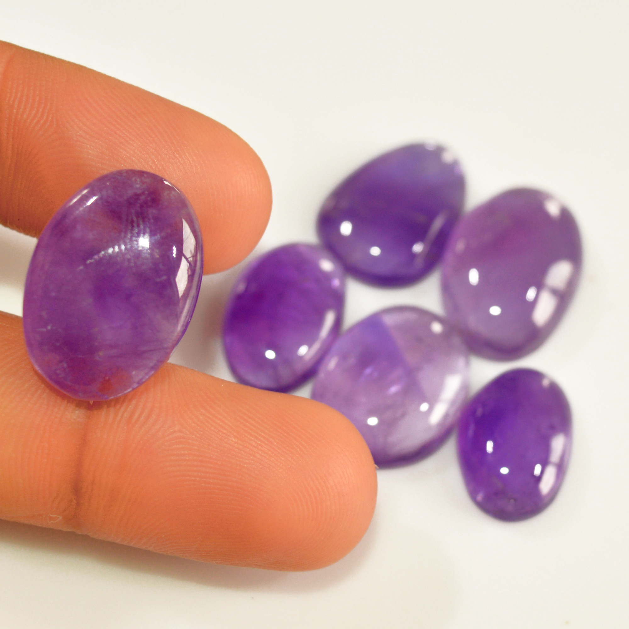 6 Pcs 97 Cts Natural Purple Amethyst Cabochon Loose Semi Precious Wholesale Lot Jewelry Making Wire Wrapping Pendant 21x14 15x10mm 15721