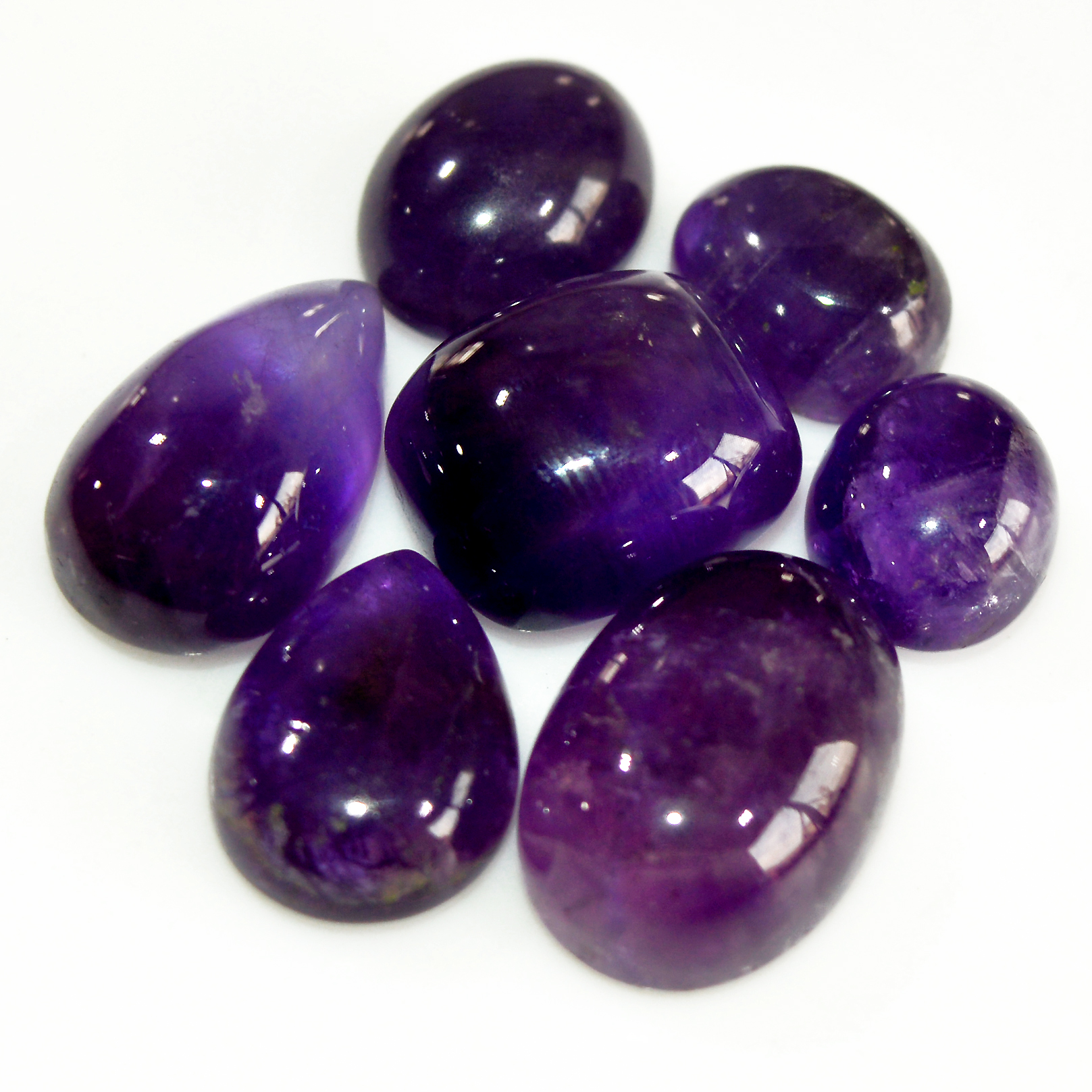 7 Pcs 71 Cts Natural Purple Amethyst Cabochon Loose Semi Precious Wholesale Lot Jewelry Making Wire Wrapping Pendant 16x11 10x6mm 15731