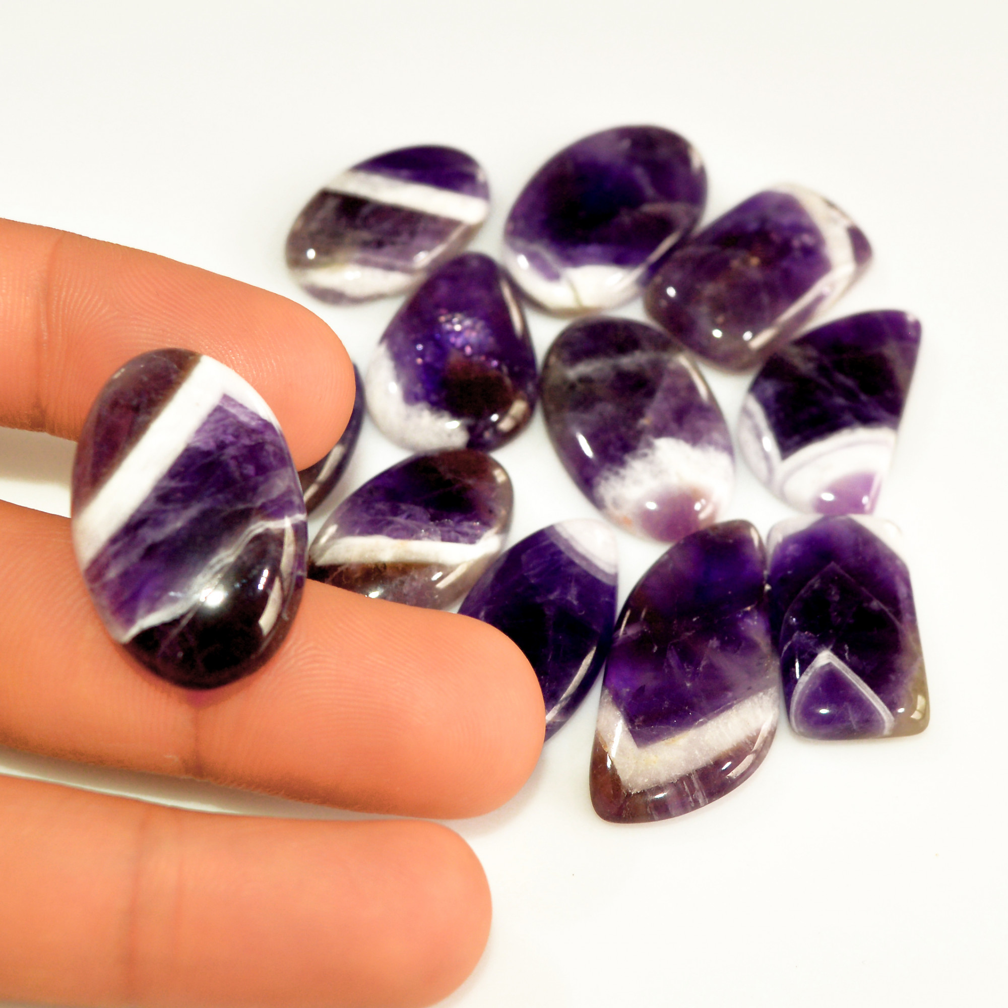 12Pcs 254Ct Natural Amethyst Cabochon Mixed Shapes Gemstone Lot For Pendants Handmade Craft Supplies For Jewelry Making 32x13 22x13mm 15739