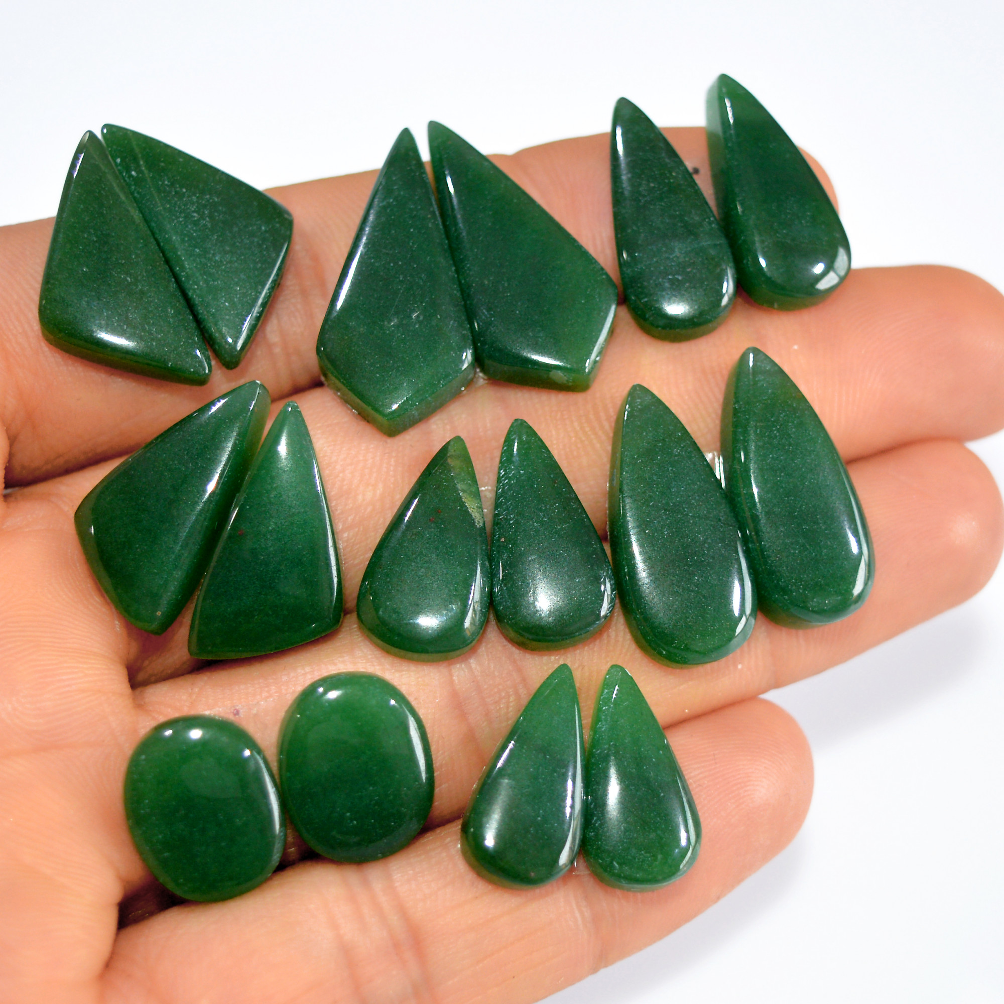 8Pairs 142Cts Natural Green Jade Cabochon Pairs Mixed Shapes Gemstone Lot For Silver Earrings Handmade Craft Supplies 25x10 12x10mm 15750