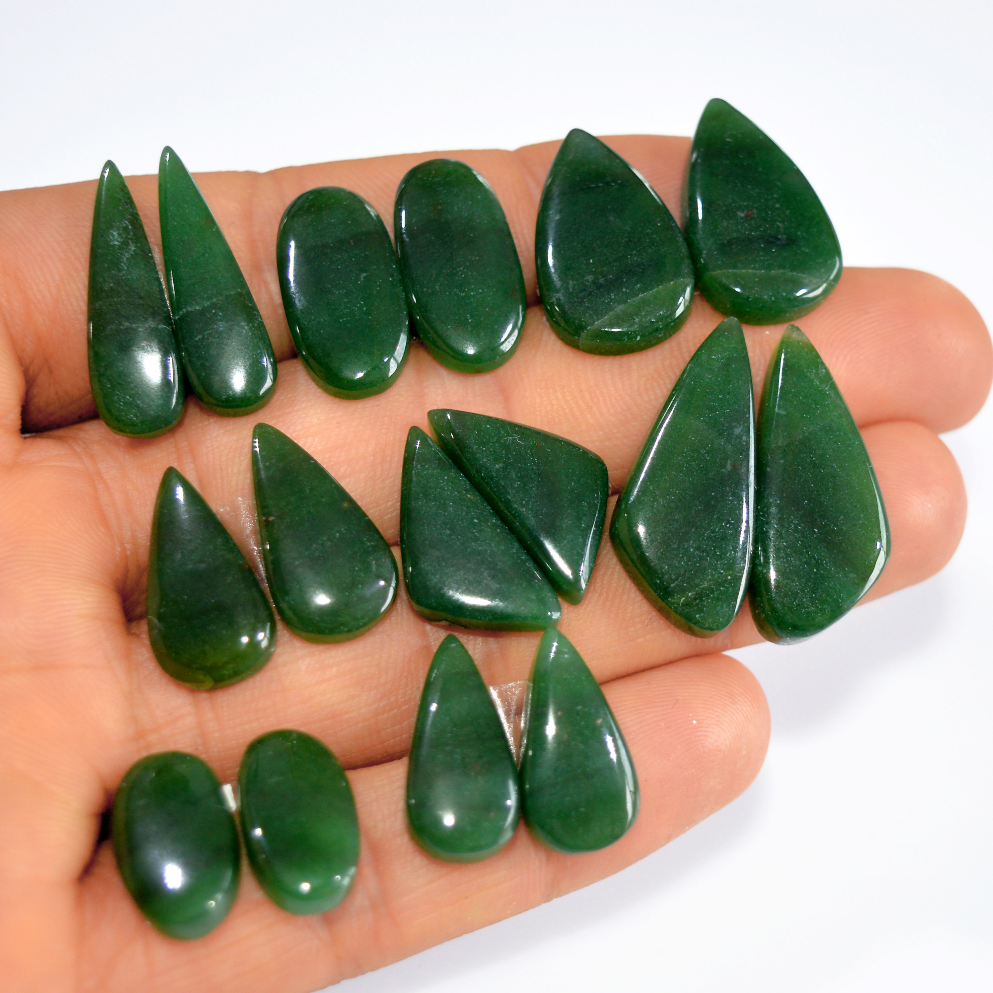 8Pairs 144Cts Natural Green Jade Cabochon Pairs Mixed Shapes Gemstone Lot For Silver Earrings Handmade Craft Supplies 26x10 15x8mm 15751