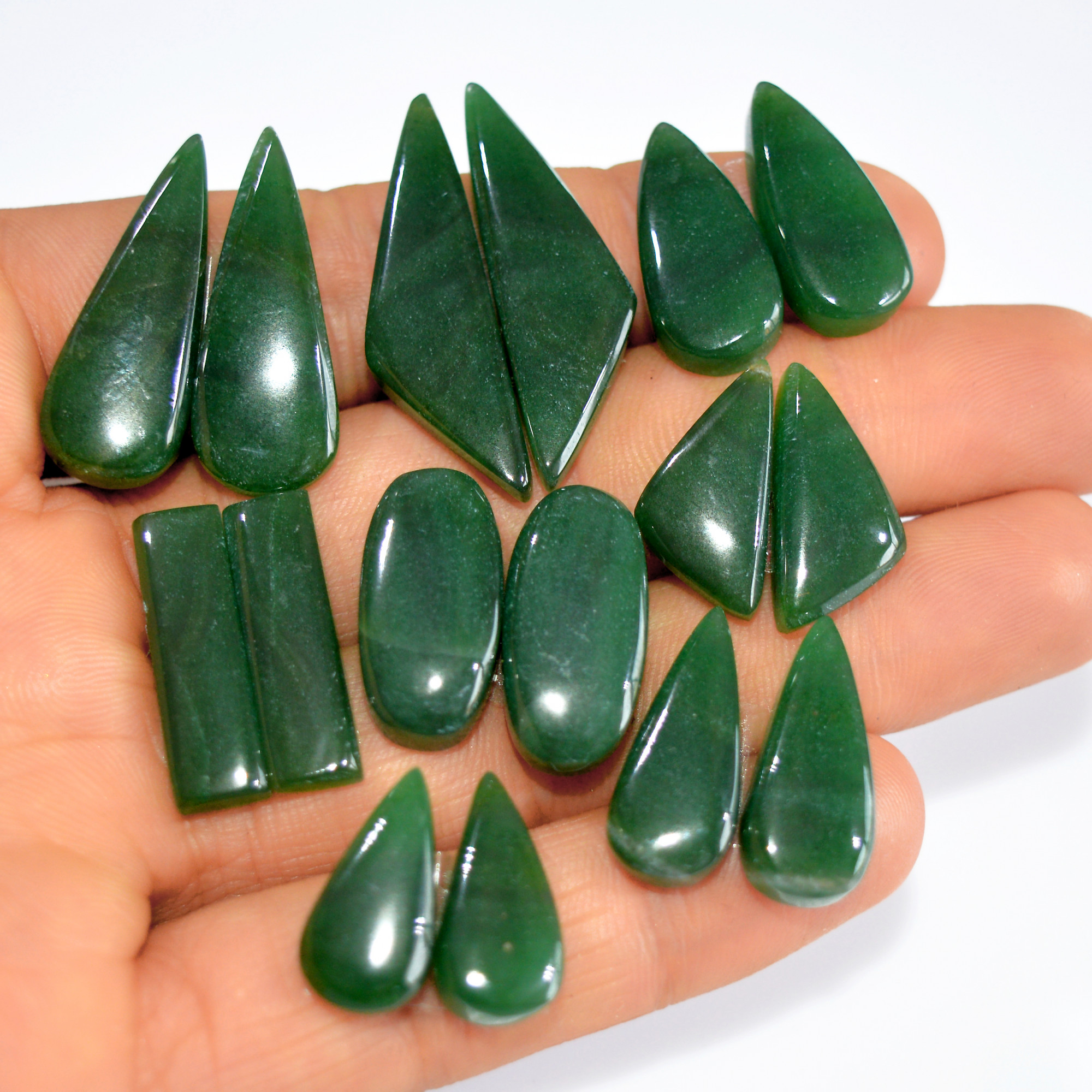 8Pairs 156Cts Natural Green Jade Cabochon Pairs Mixed Shapes Gemstone Lot For Silver Earrings Handmade Craft Supplies 34x10 15x7mm 15752