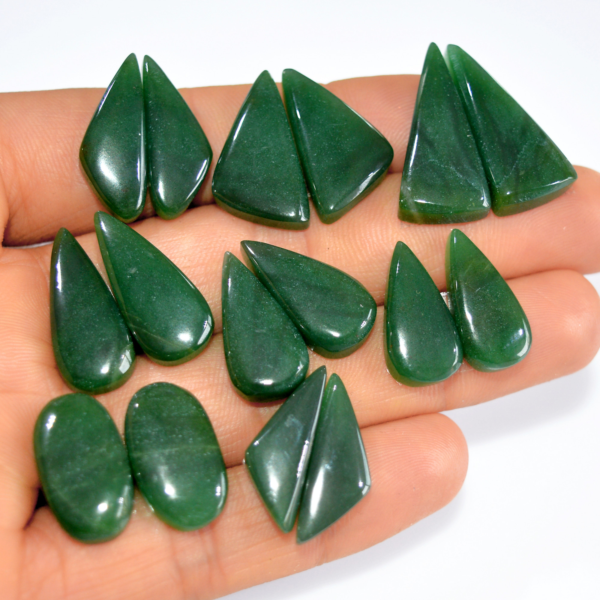 8Pairs 155Cts Natural Green Jade Cabochon Pairs Mixed Shapes Gemstone Lot For Silver Earrings Handmade Craft Supplies 25x10 20x6mm 15753