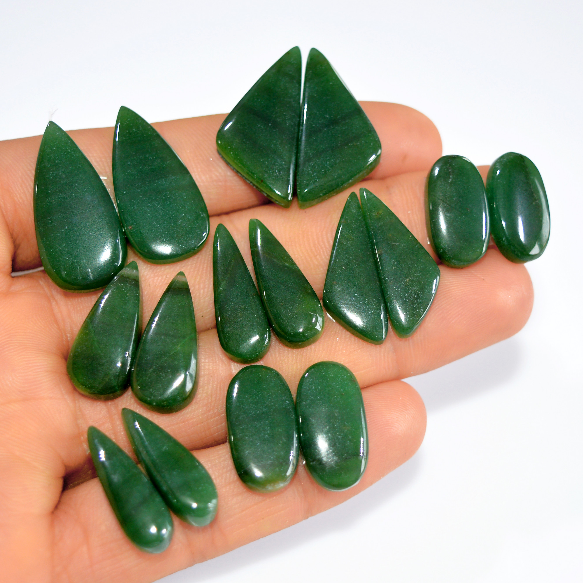 8Pairs 156Cts Natural Green Jade Cabochon Pairs Mixed Shapes Gemstone Lot For Silver Earrings Handmade Craft Supplies 26x11 16x9mm 15754
