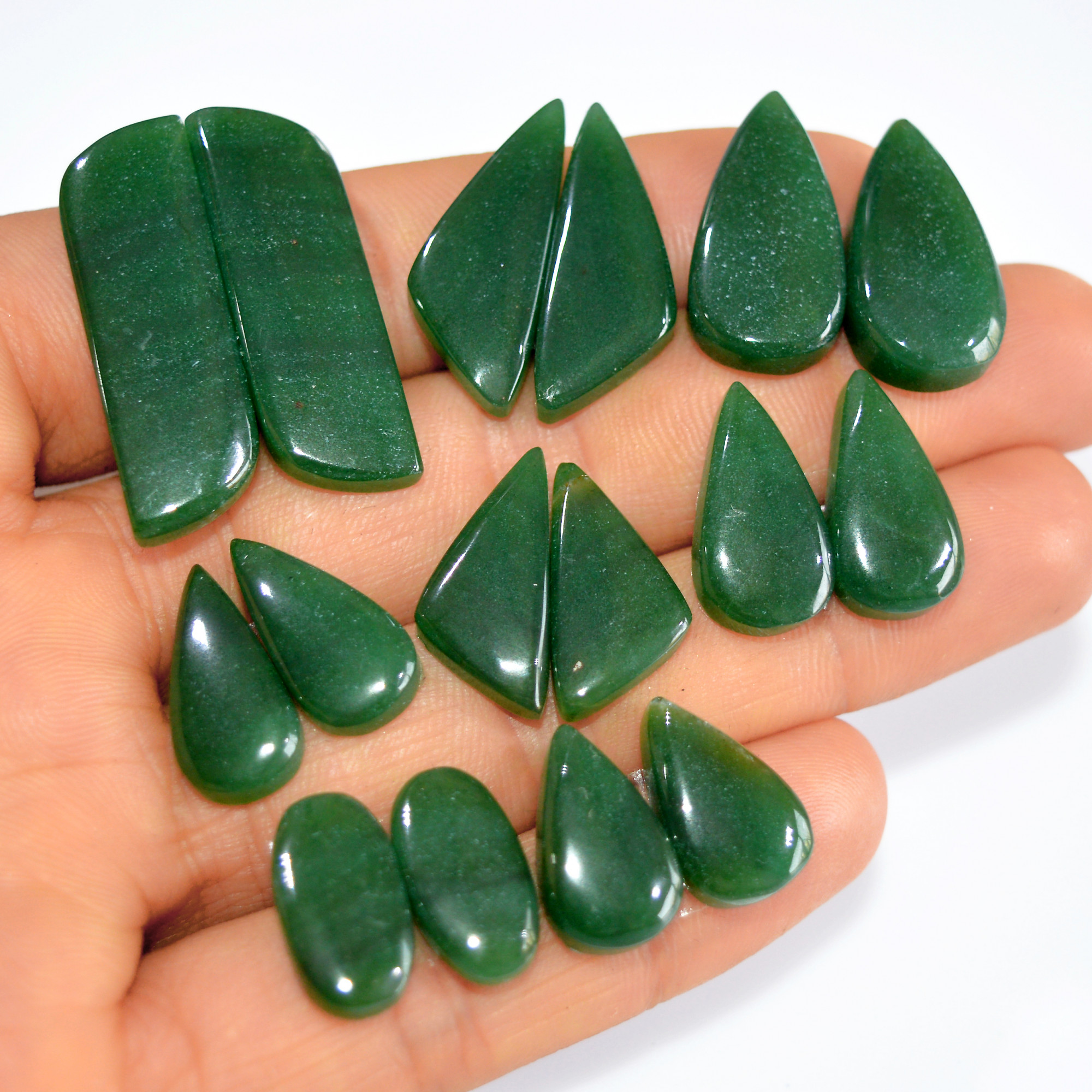 8Pairs 152Cts Natural Green Jade Cabochon Pairs Mixed Shapes Gemstone Lot For Silver Earrings Handmade Craft Supplies 30x10 15x9mm 15757