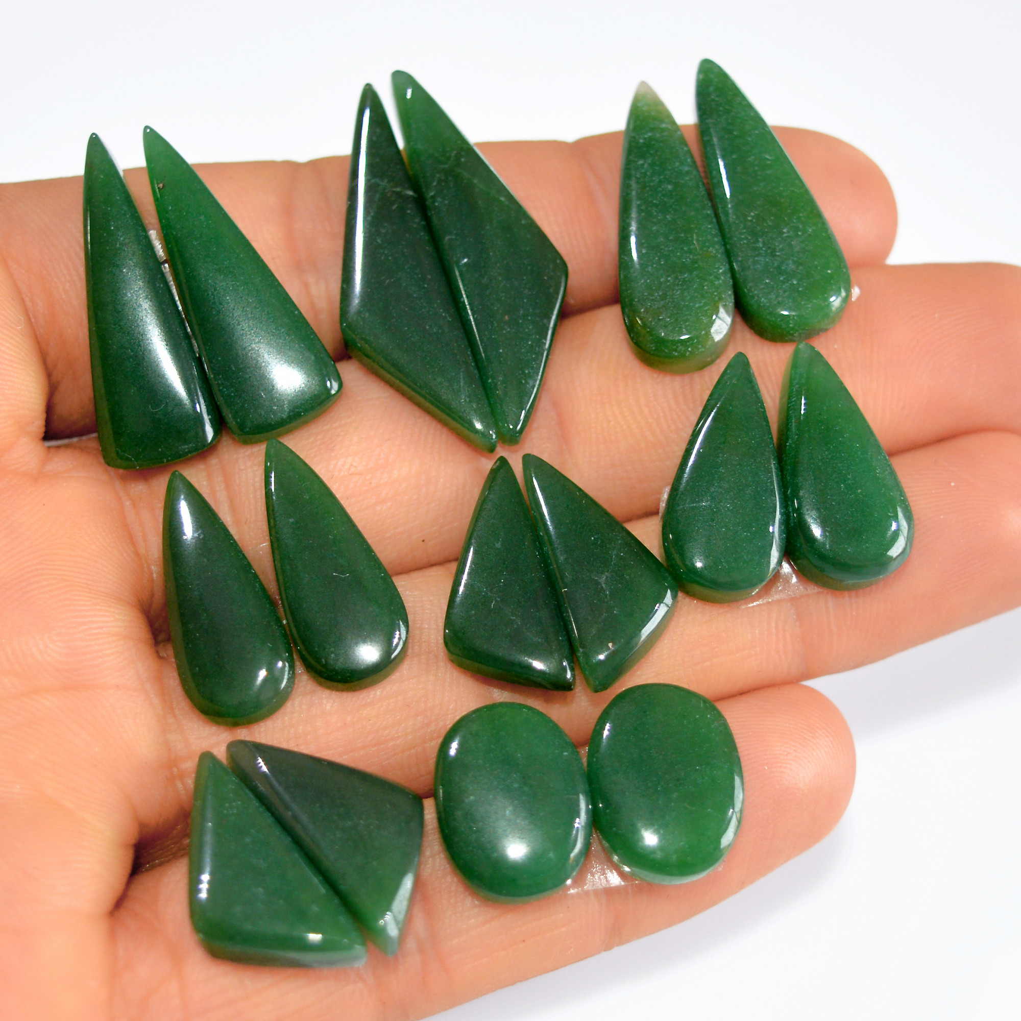 8Pairs 137Cts Natural Green Jade Cabochon Pairs Mixed Shapes Gemstone Lot For Silver Earrings Handmade Craft Supplies 33x8 14x10mm 15758