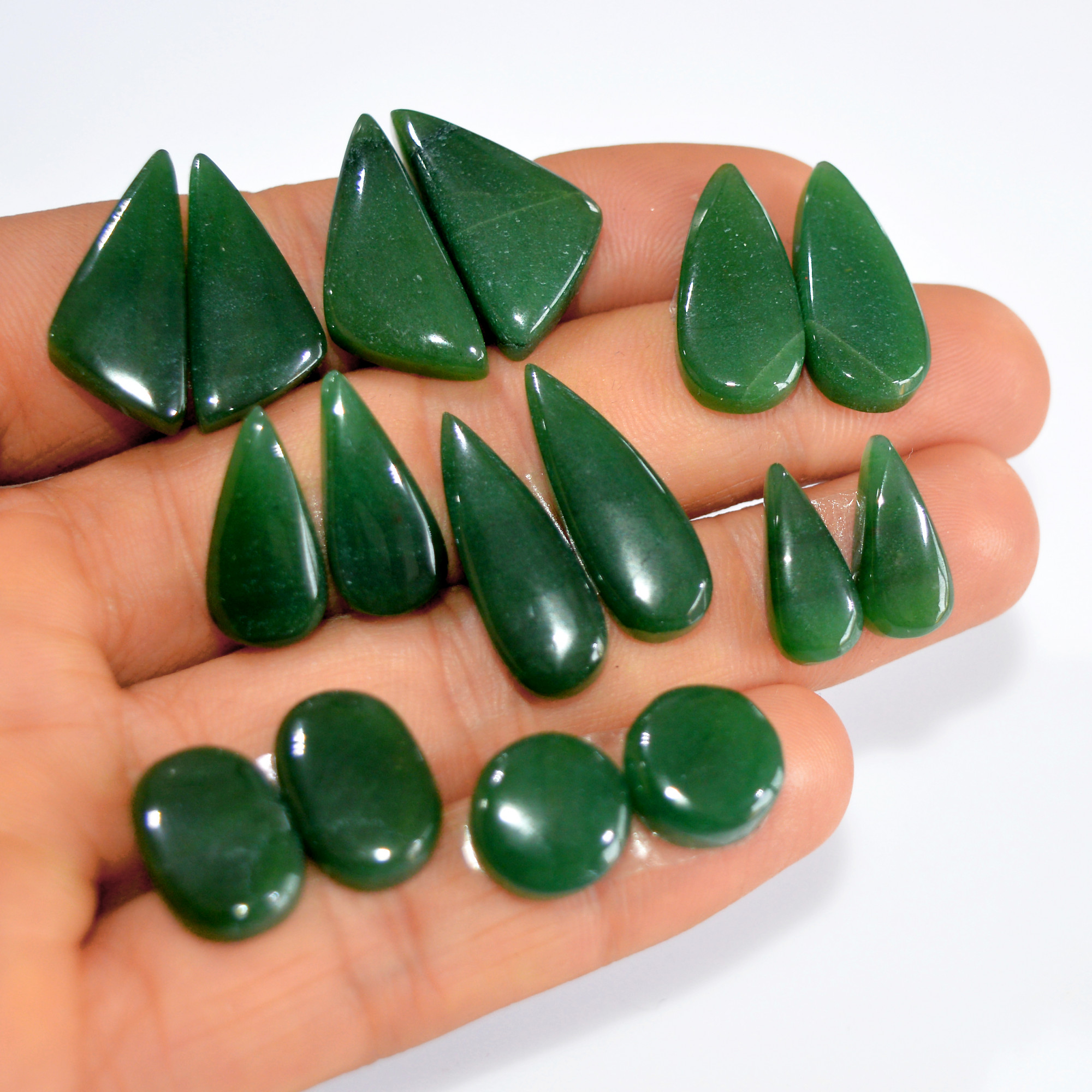 8Pairs 128Cts Natural Green Jade Cabochon Pairs Mixed Shapes Gemstone Lot For Silver Earrings Handmade Craft Supplies 23x7 14x5mm 15759