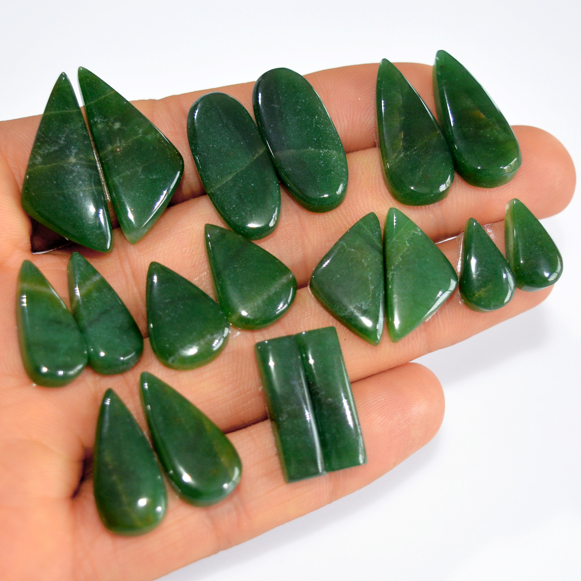 9Pairs168Cts Natural Green Jade Matching Pairs Cabochon Gemstone Statement Drop Hook Earrings Boho Jewelry Gift for Her 27x10 13x6mm 15762