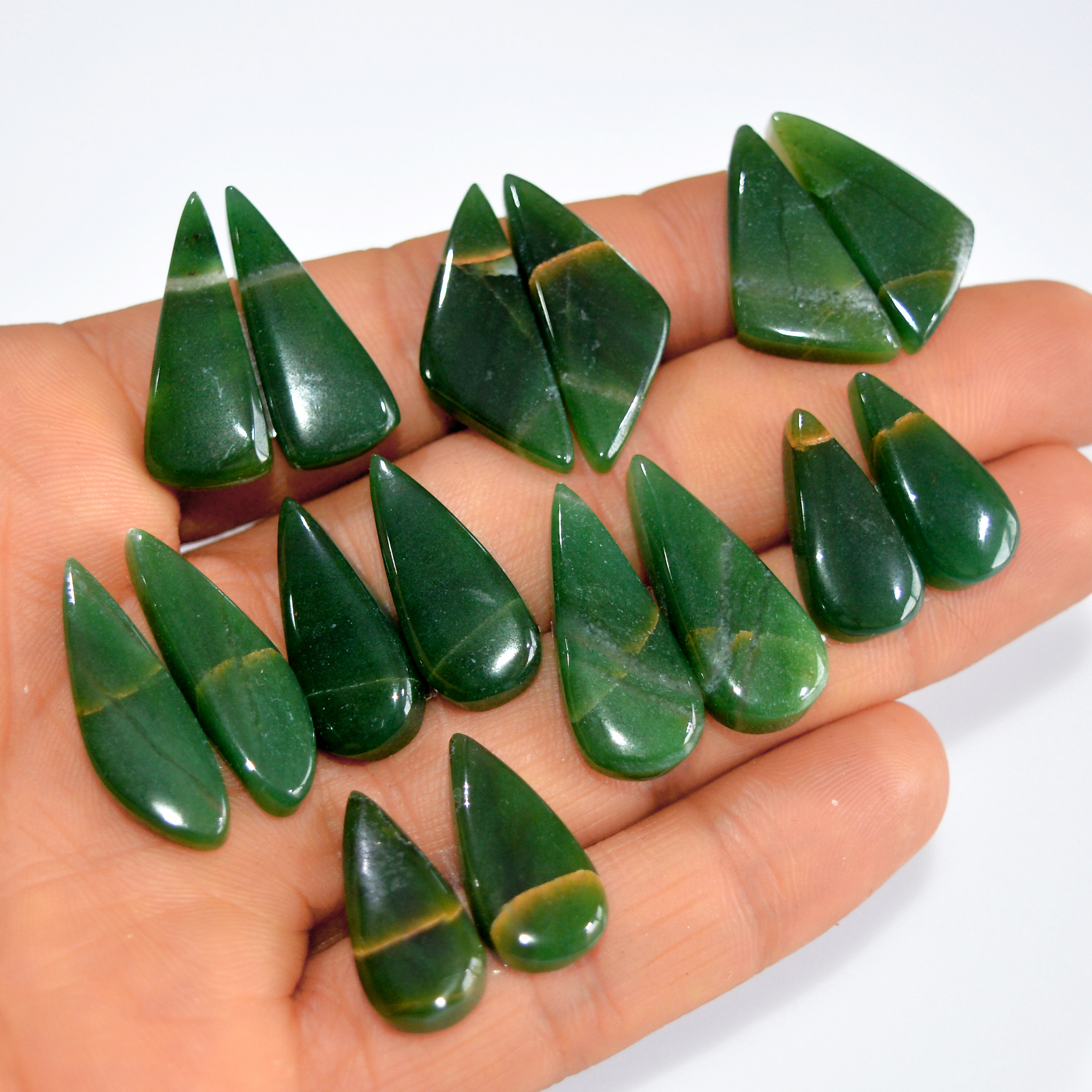 8Pairs155Cts Natural Green Jade Matching Pairs Cabochon Gemstone Statement Drop Hook Earrings Boho Jewelry Gift for Her 27x10 19x9mm 15768