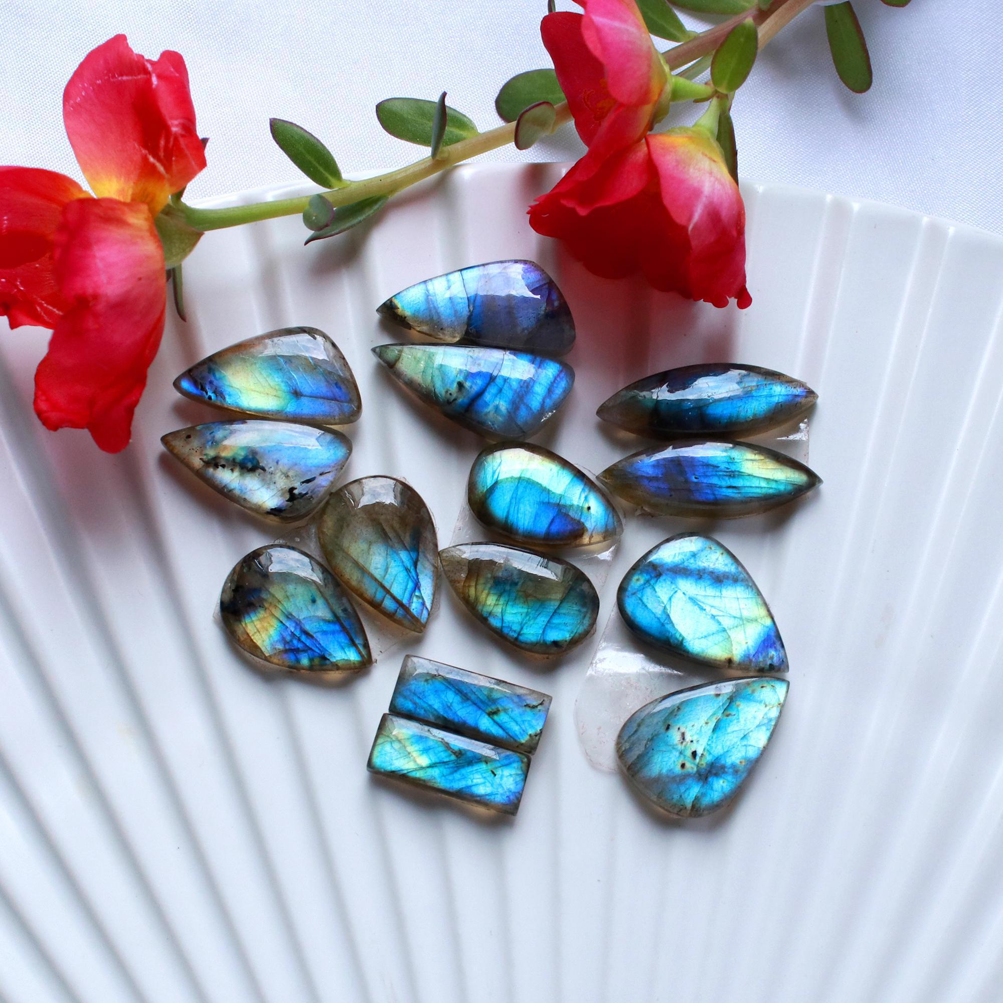 7Pairs 86Cts Natural Labradorite Cabochon Pair For Earrings Labradorite Gemstone Cabochon Crystal For Womens Earring 23x6 15x5mm 15788