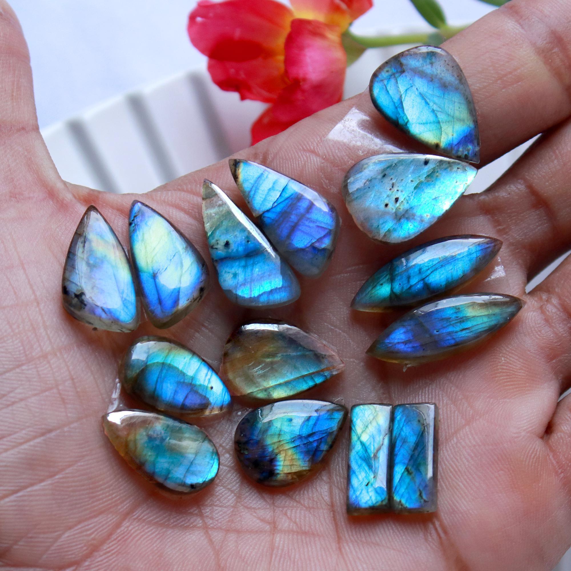 7Pairs 86Cts Natural Labradorite Cabochon Pair For Earrings Labradorite Gemstone Cabochon Crystal For Womens Earring 23x6 15x5mm 15788