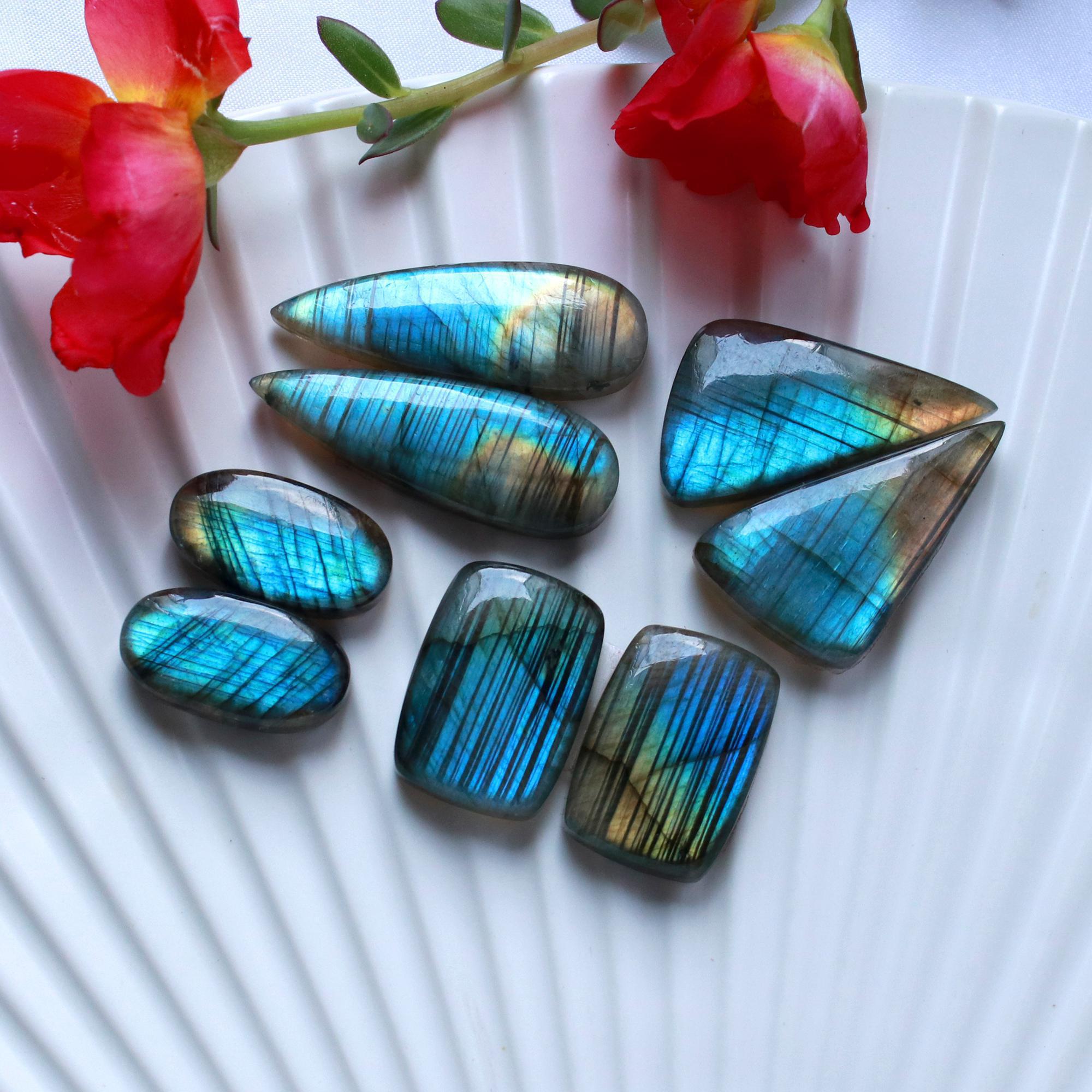 4Pairs 137Cts Natural Labradorite Cabochon Pair For Earrings Labradorite Gemstone Cabochon Crystal For Womens Earring 33x10 19x10mm 15789