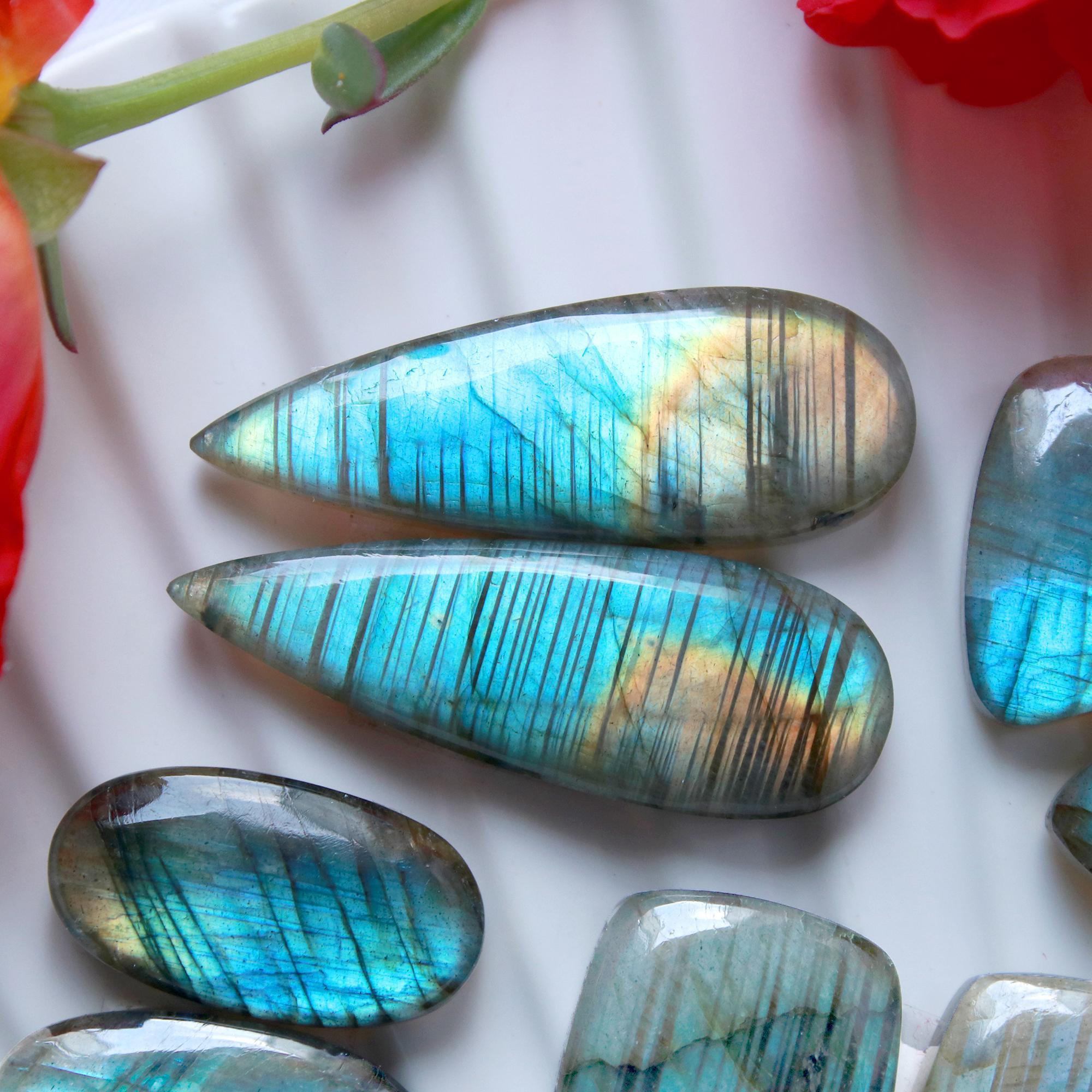 4Pairs 137Cts Natural Labradorite Cabochon Pair For Earrings Labradorite Gemstone Cabochon Crystal For Womens Earring 33x10 19x10mm 15789