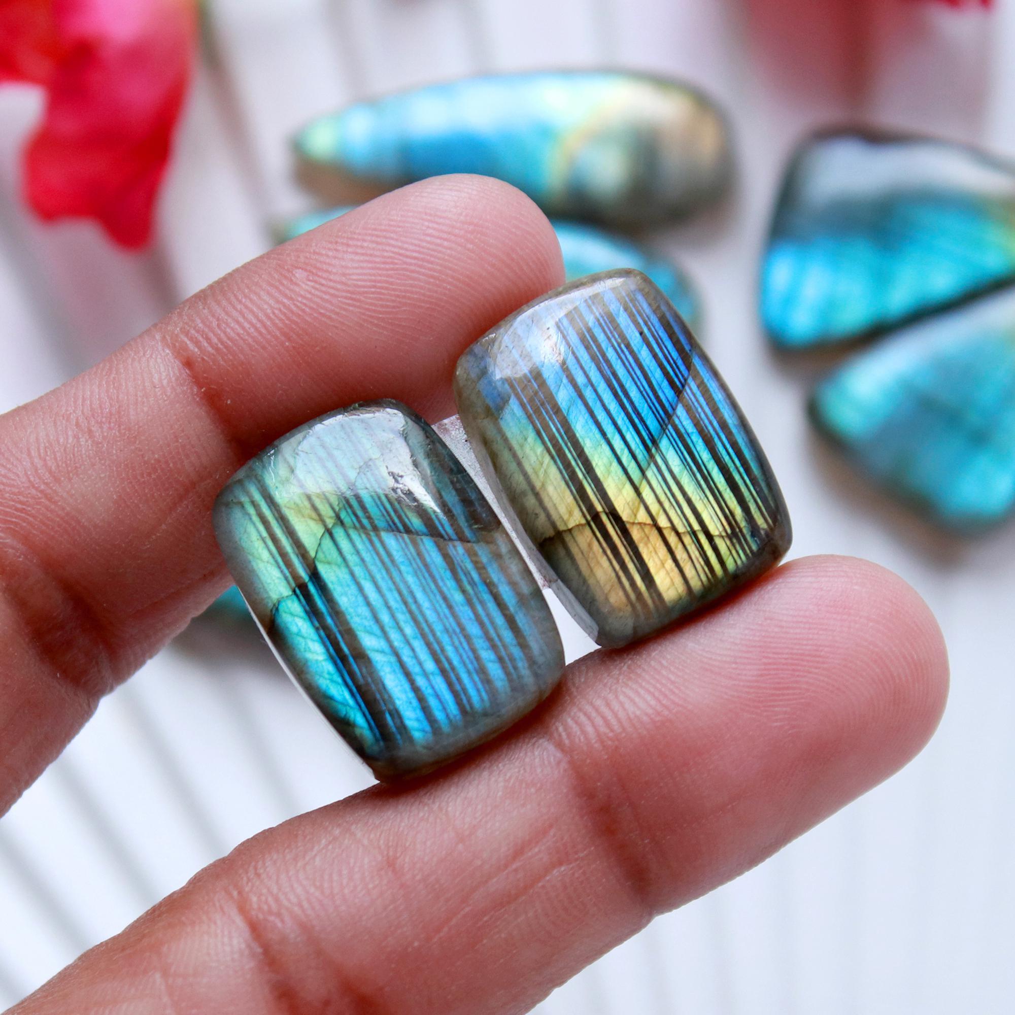 4Pairs 137Cts Natural Labradorite Cabochon Pair For Earrings Labradorite Gemstone Cabochon Crystal For Womens Earring 33x10 19x10mm 15789