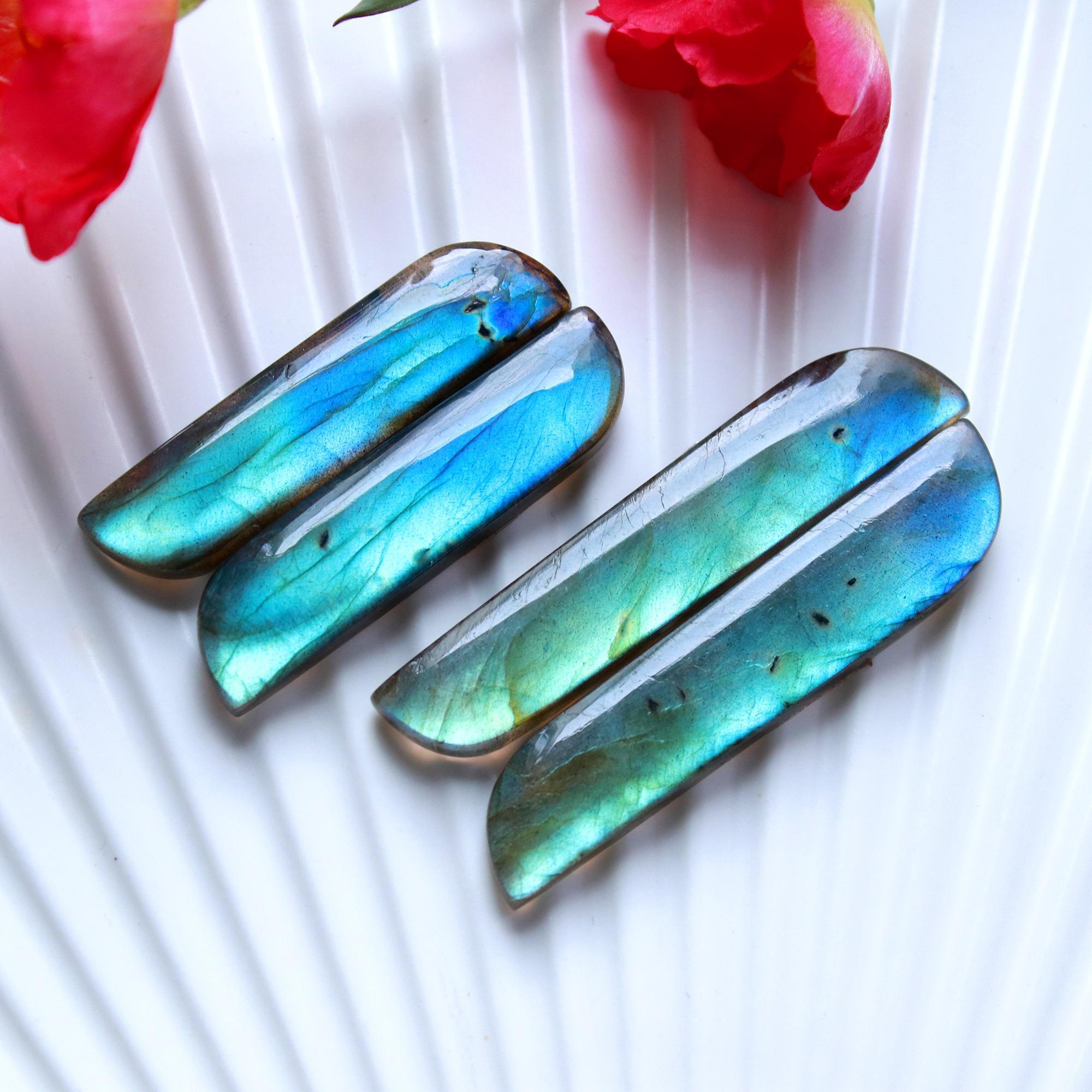 2Pairs 90Cts Natural Labradorite Cabochon Pair For Earrings Labradorite Gemstone Cabochon Crystal For Womens Earring 50x10 38x10mm 15791