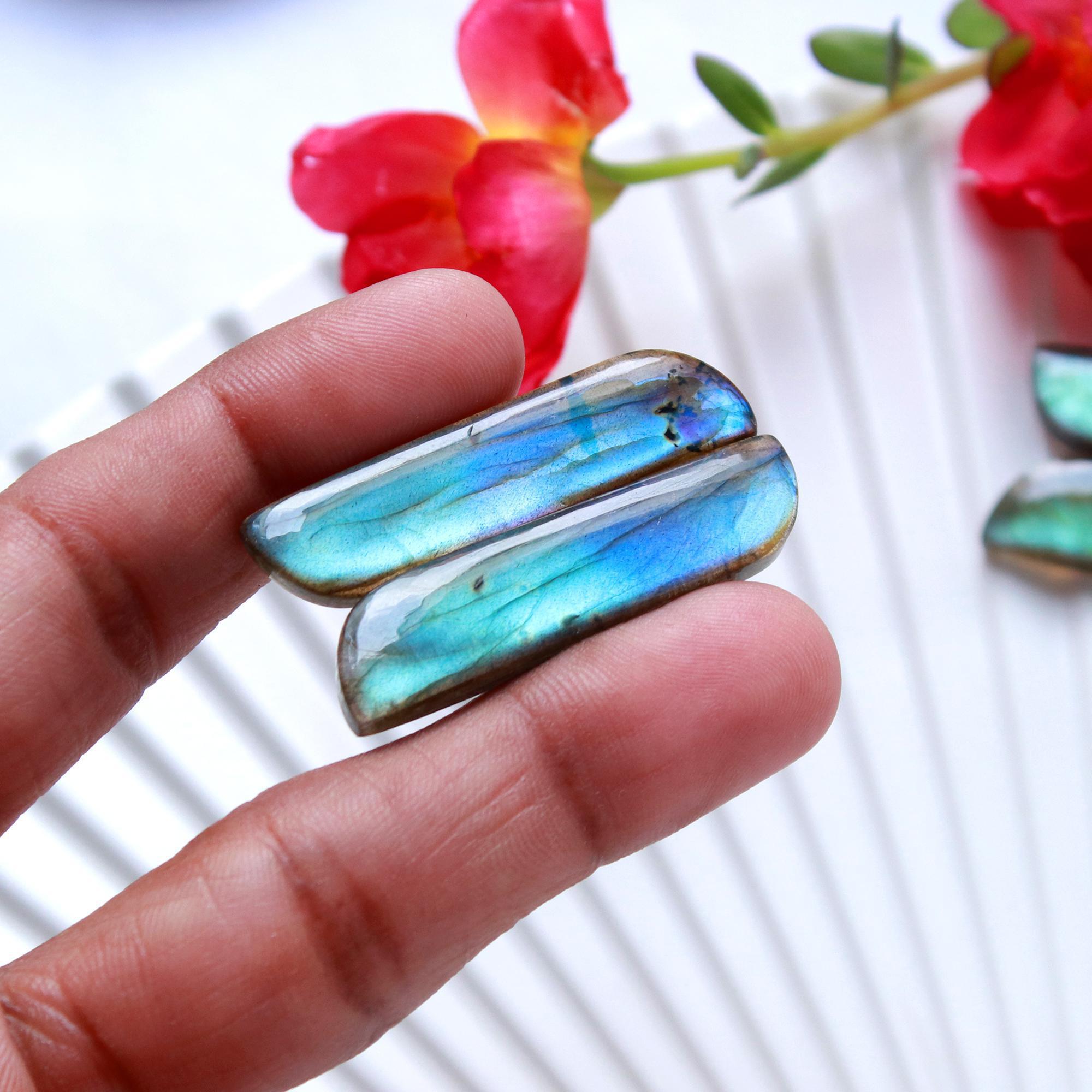 2Pairs 90Cts Natural Labradorite Cabochon Pair For Earrings Labradorite Gemstone Cabochon Crystal For Womens Earring 50x10 38x10mm 15791