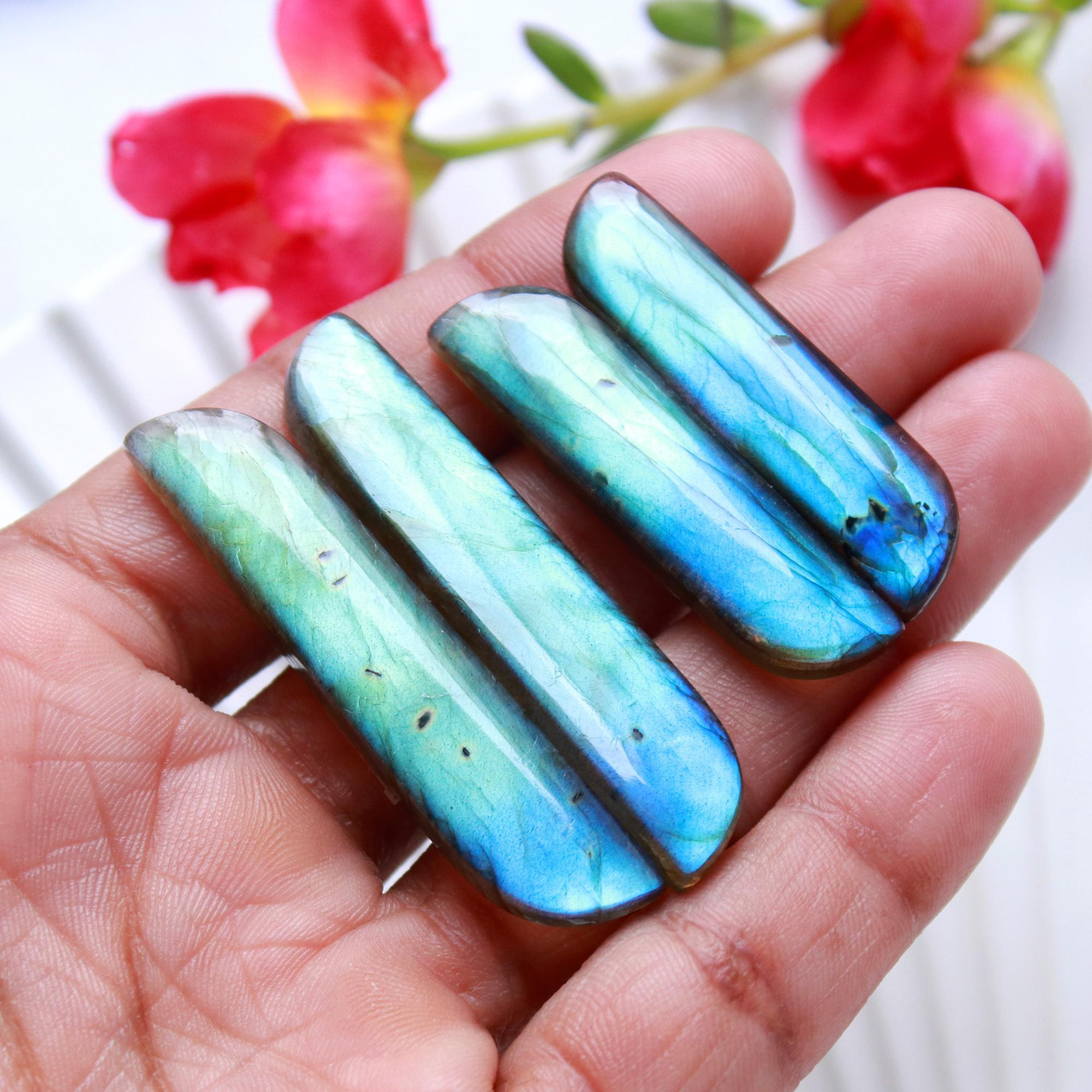 2Pairs 90Cts Natural Labradorite Cabochon Pair For Earrings Labradorite Gemstone Cabochon Crystal For Womens Earring 50x10 38x10mm 15791