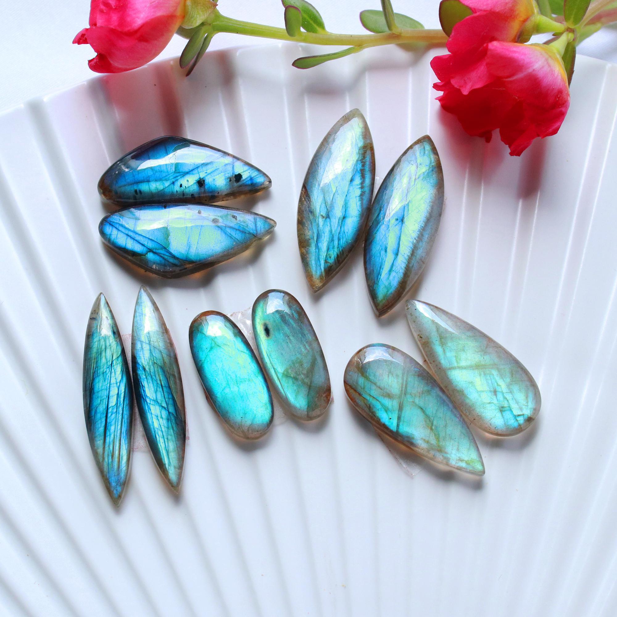 5Pairs 115Cts Natural Labradorite Cabochon Pair For Earrings Labradorite Gemstone Cabochon Crystal For Womens Earring 32x5 20x8mm 15795