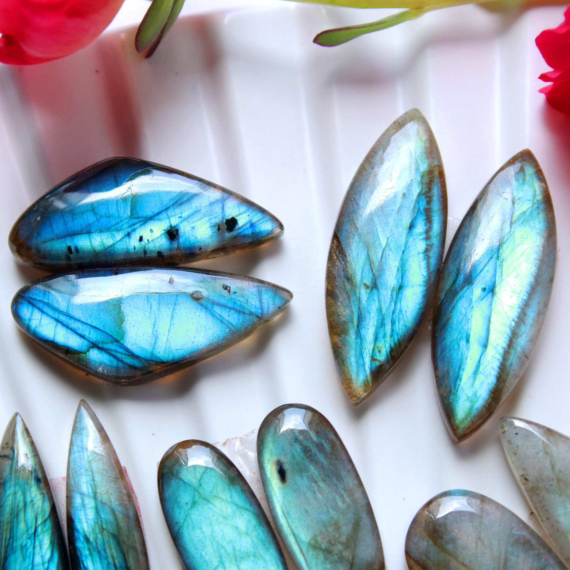 5Pairs 115Cts Natural Labradorite Cabochon Pair For Earrings Labradorite Gemstone Cabochon Crystal For Womens Earring 32x5 20x8mm 15795