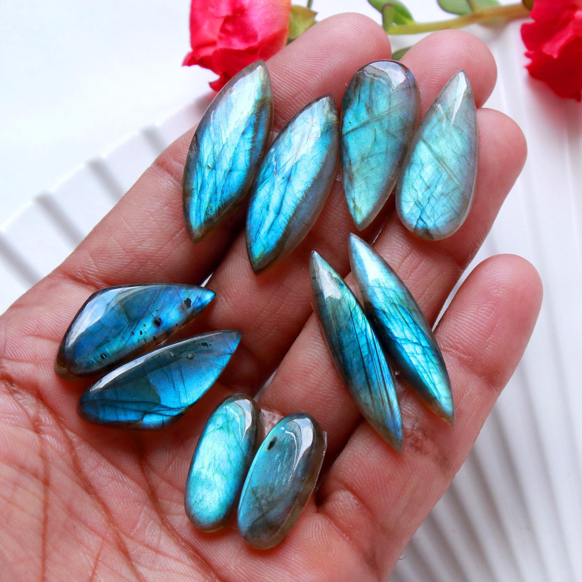 5Pairs 115Cts Natural Labradorite Cabochon Pair For Earrings Labradorite Gemstone Cabochon Crystal For Womens Earring 32x5 20x8mm 15795