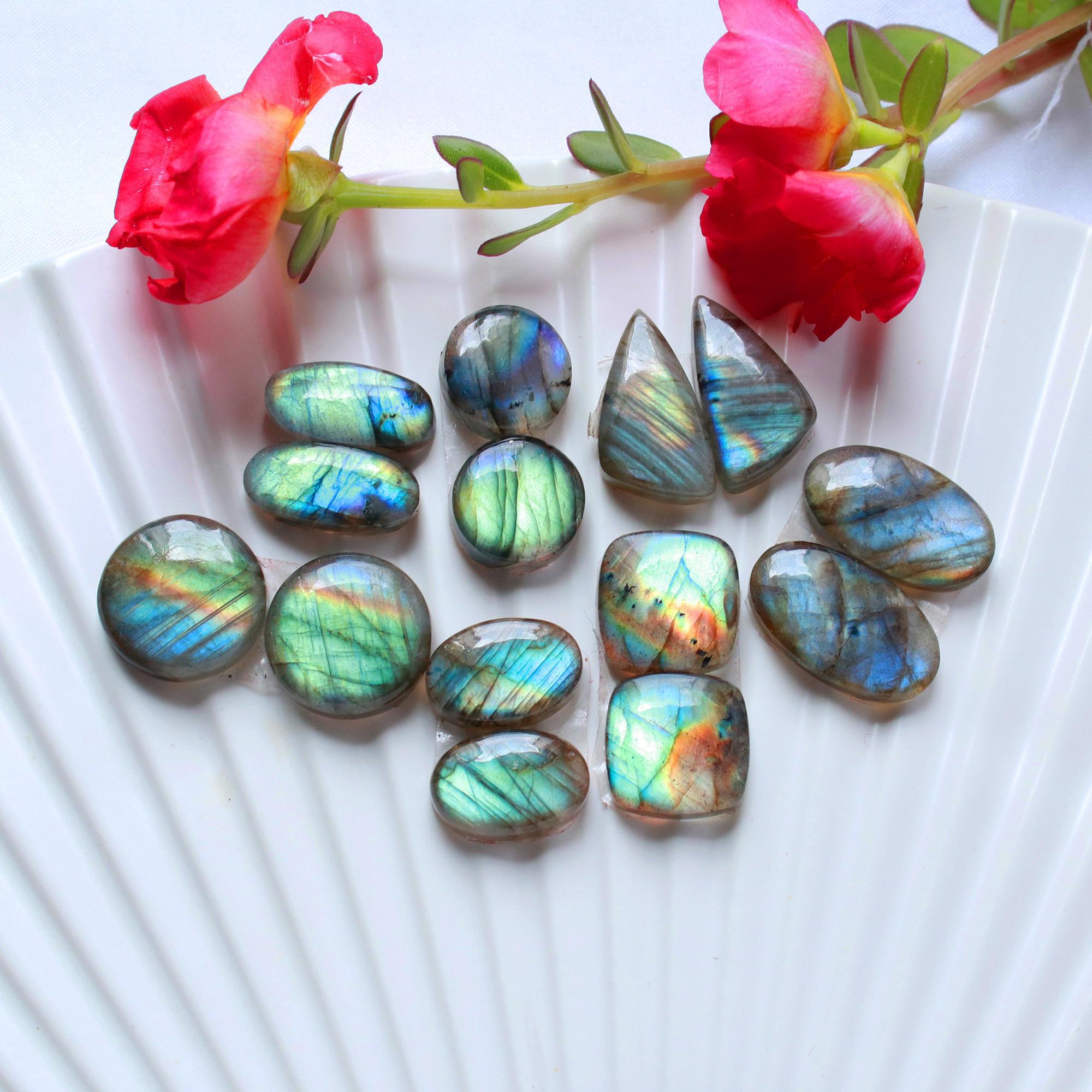 7Pairs 110Cts Natural Labradorite Cabochon Pair For Earrings Labradorite Gemstone Cabochon Crystal For Womens Earring 14x14 15x6mm 15797